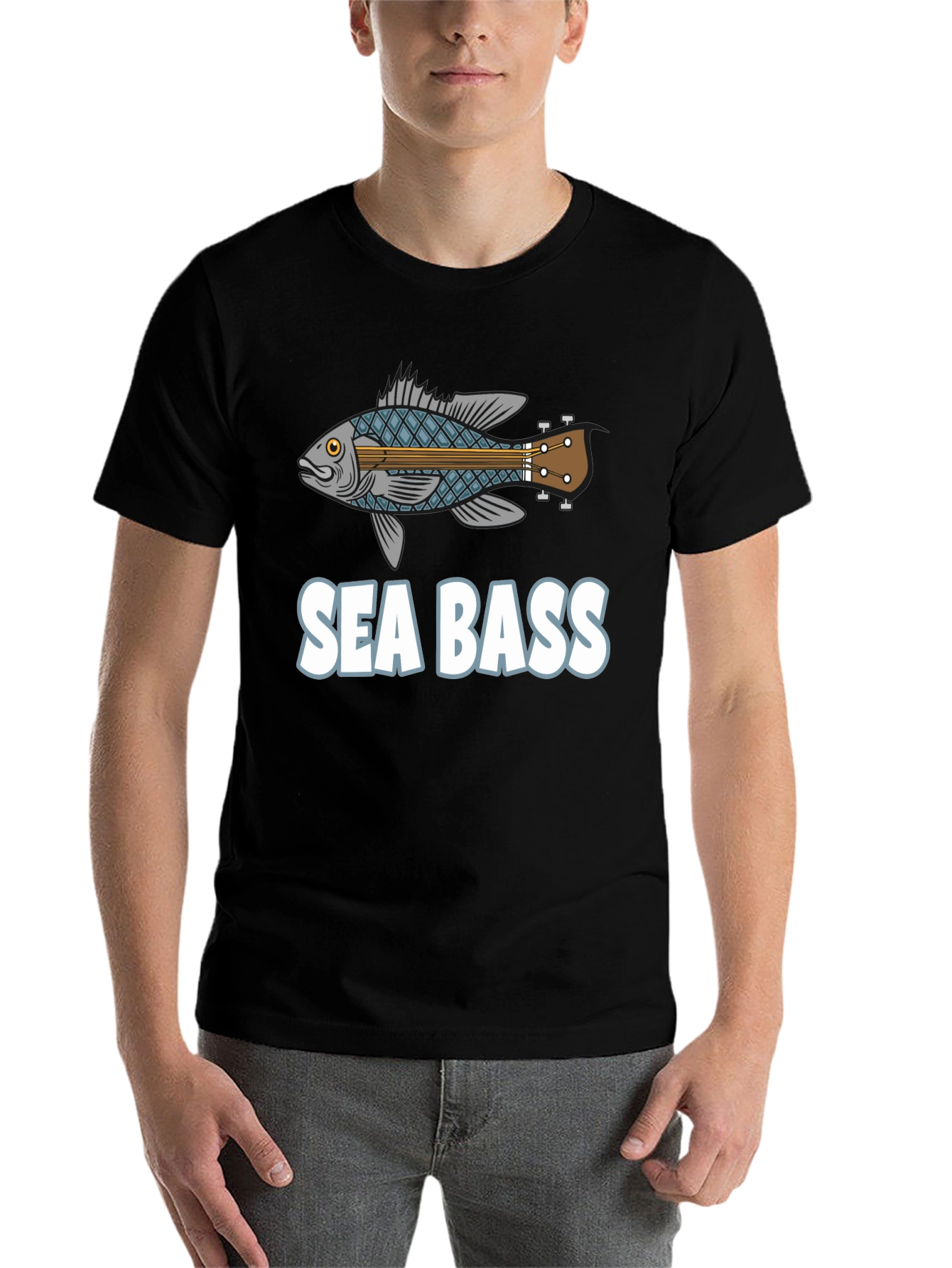 Black Sea Bass Guitar T-Shirt - Funny Music Fishing Tee view 7
