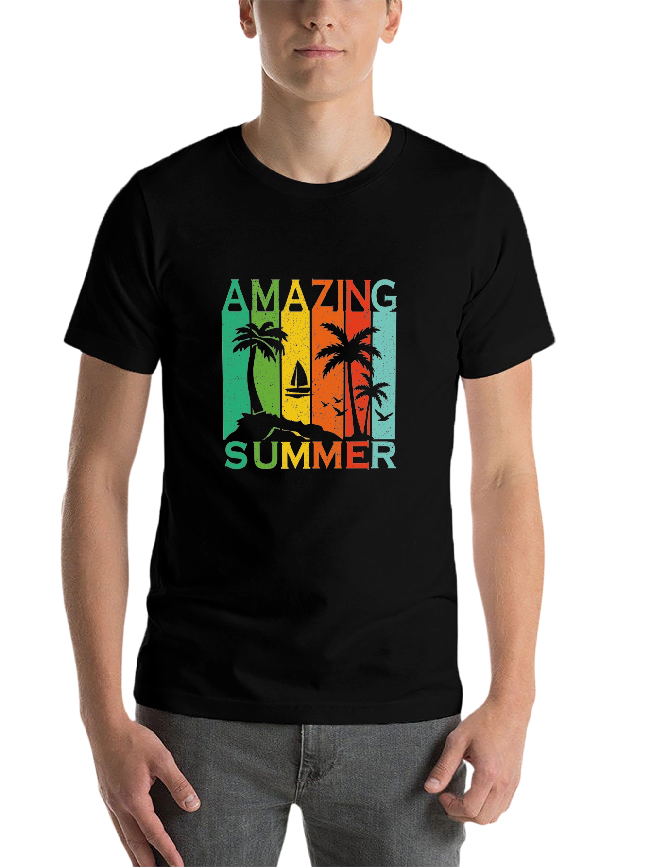Black Amazing Summer Graphic T-Shirt - Tropical Palm Tree Design view 7