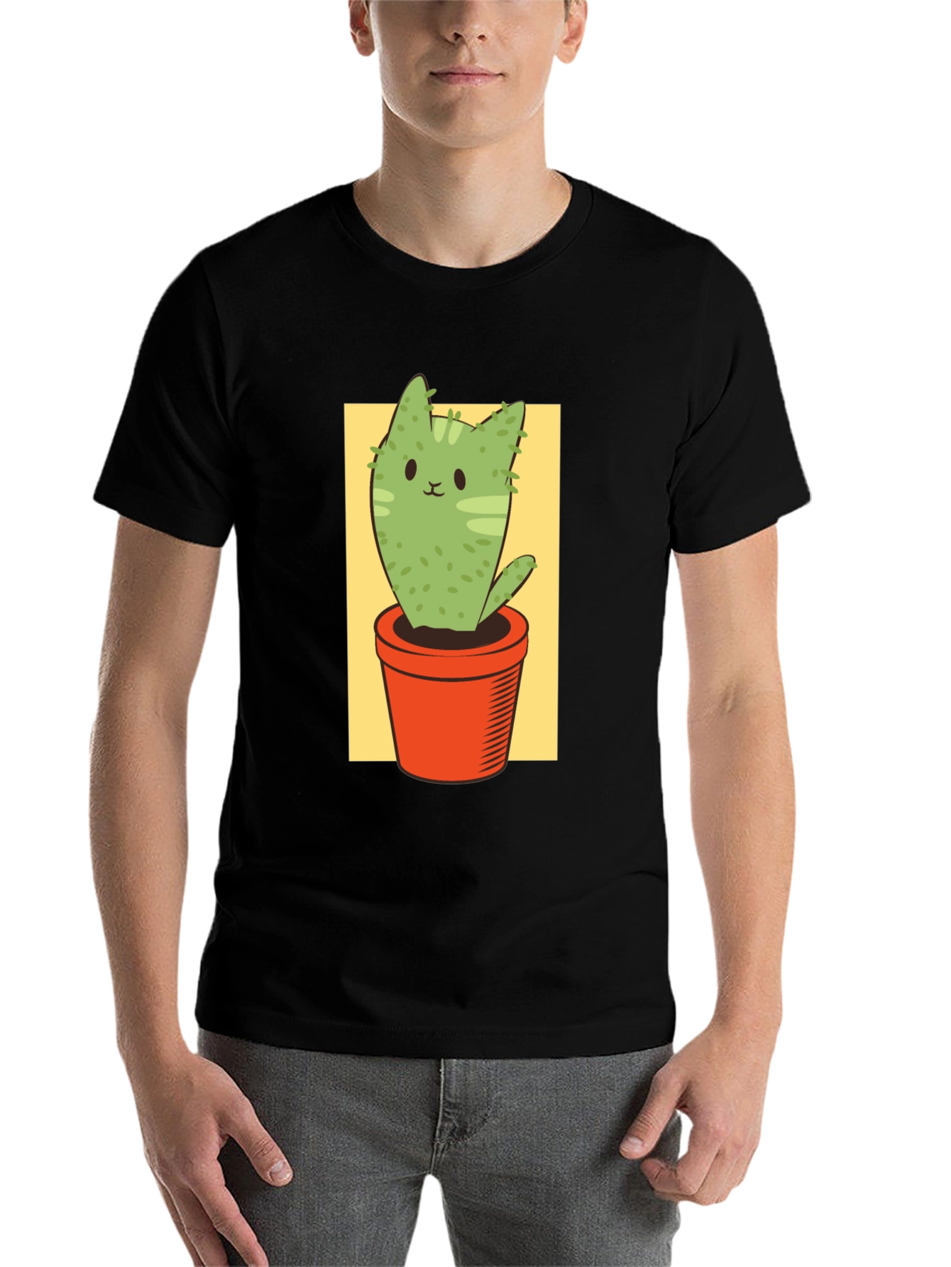 Black Cat Cactus Graphic Tee - Unisex Black T-Shirt view 7