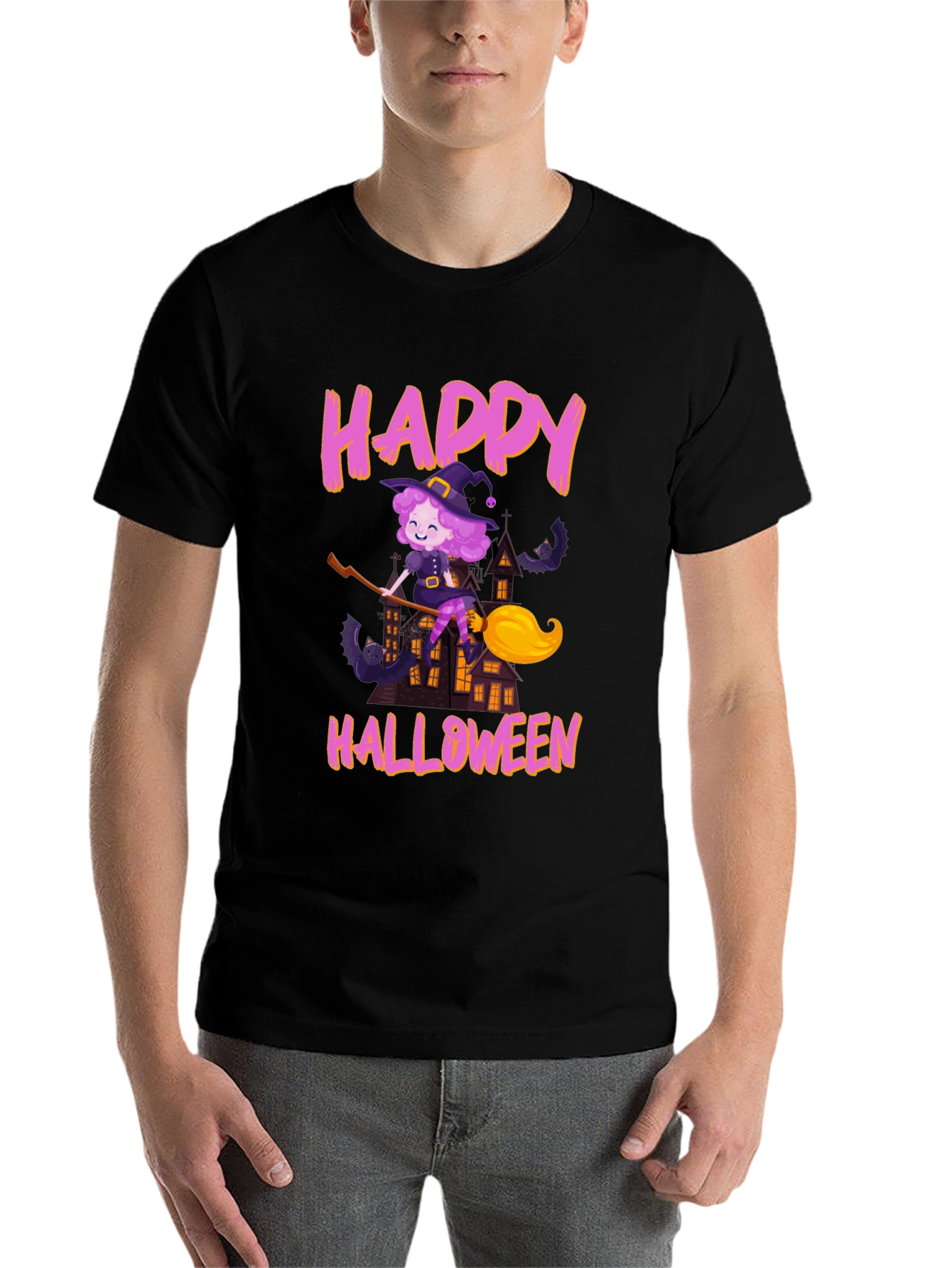 Black Happy Halloween Witch T-Shirt view 7