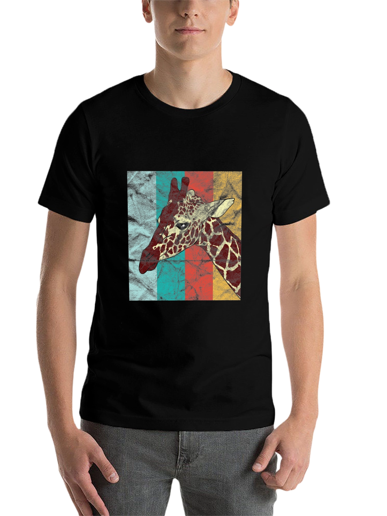 Black Retro Giraffe T-Shirt - Vintage Animal Graphic Tee view 7