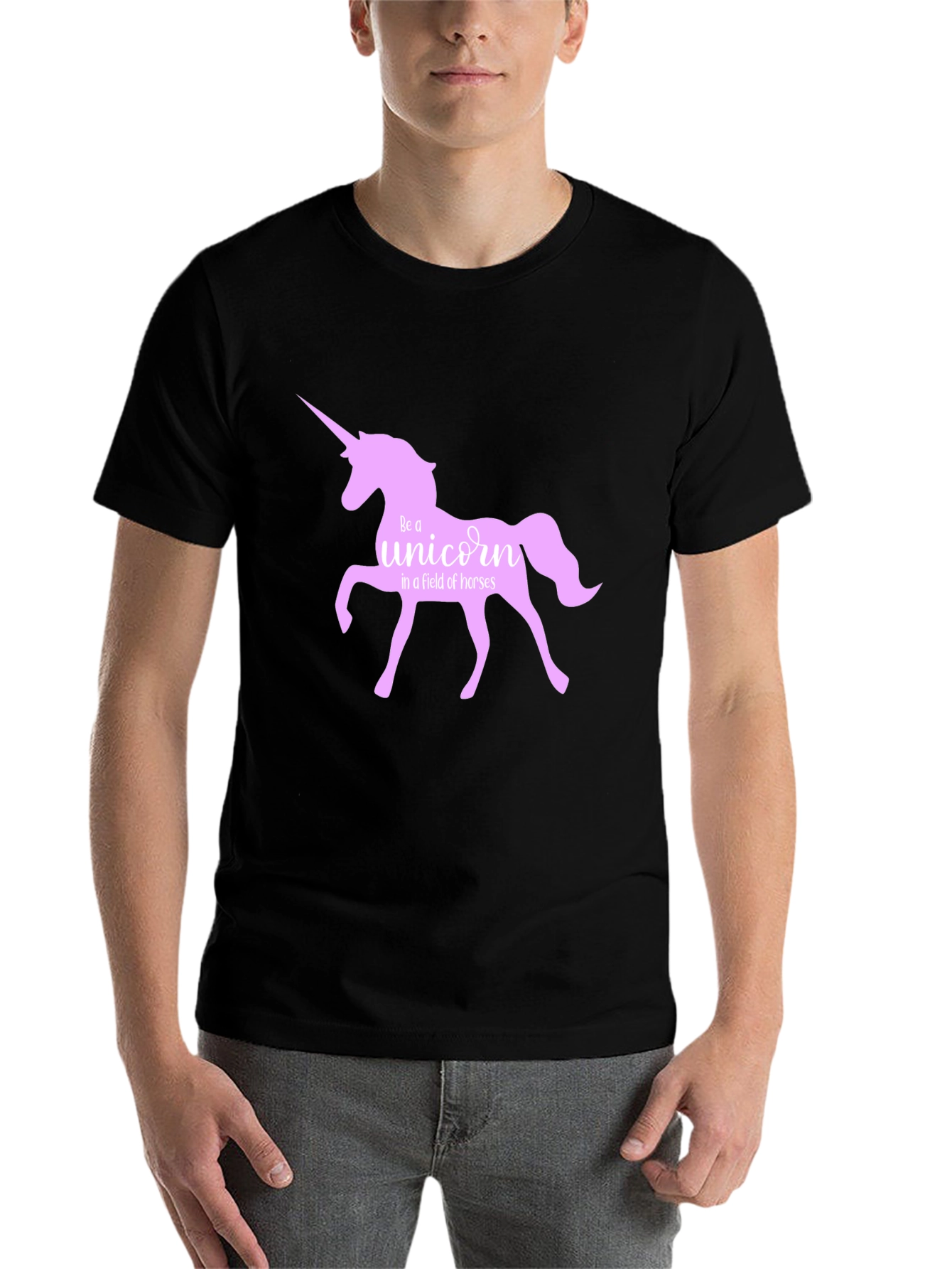 Black Be A Unicorn T-Shirt - Black Crew Neck view 7