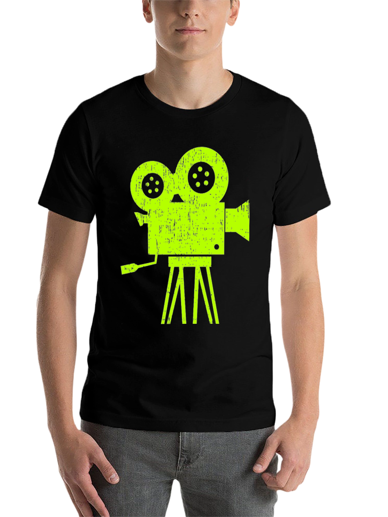 Black Retro Film Projector Graphic Tee - Classic Movie Lover Shirt view 7