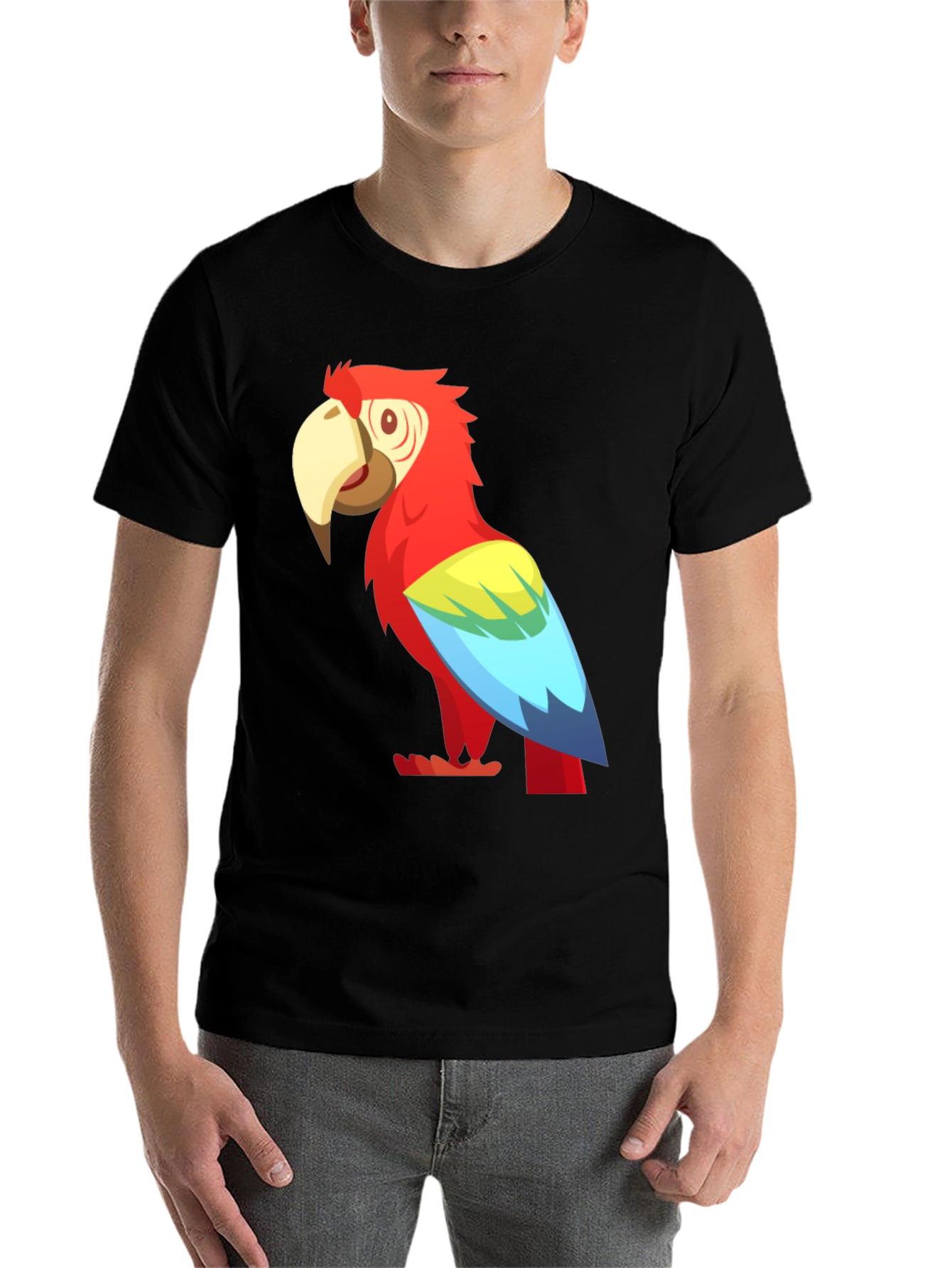 Black Cartoon Parrot Graphic Tee - Black view 7