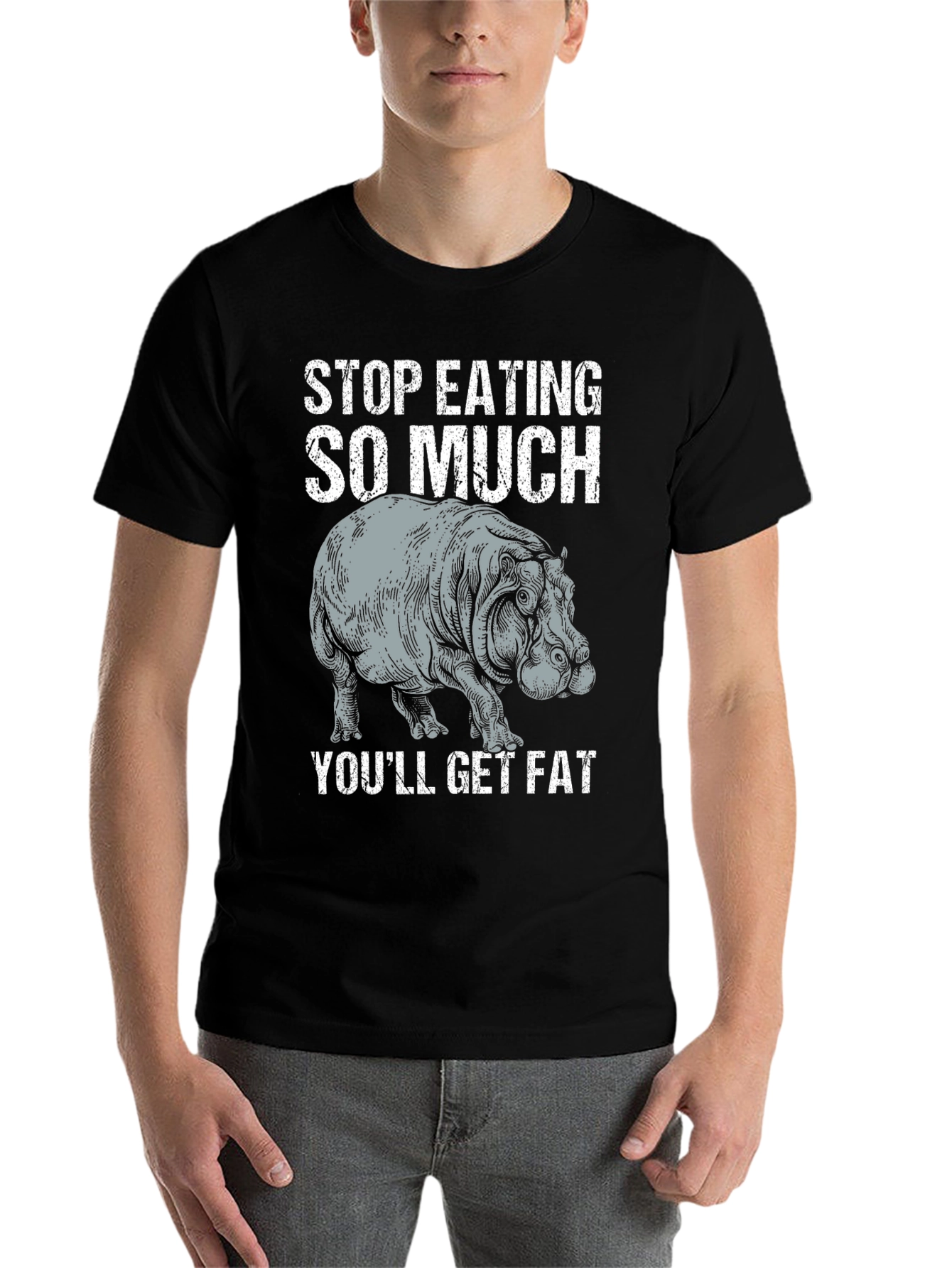Black Stop Eating So Much Hippo Graphic T-Shirt view 7