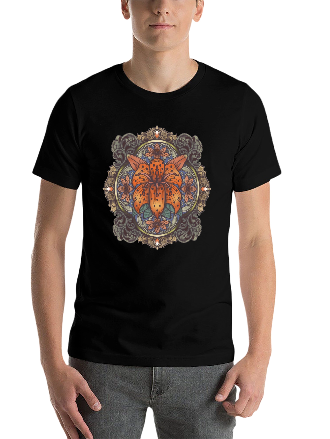 Black Floral Mandala Graphic Tee - Stylish Black T-Shirt view 7