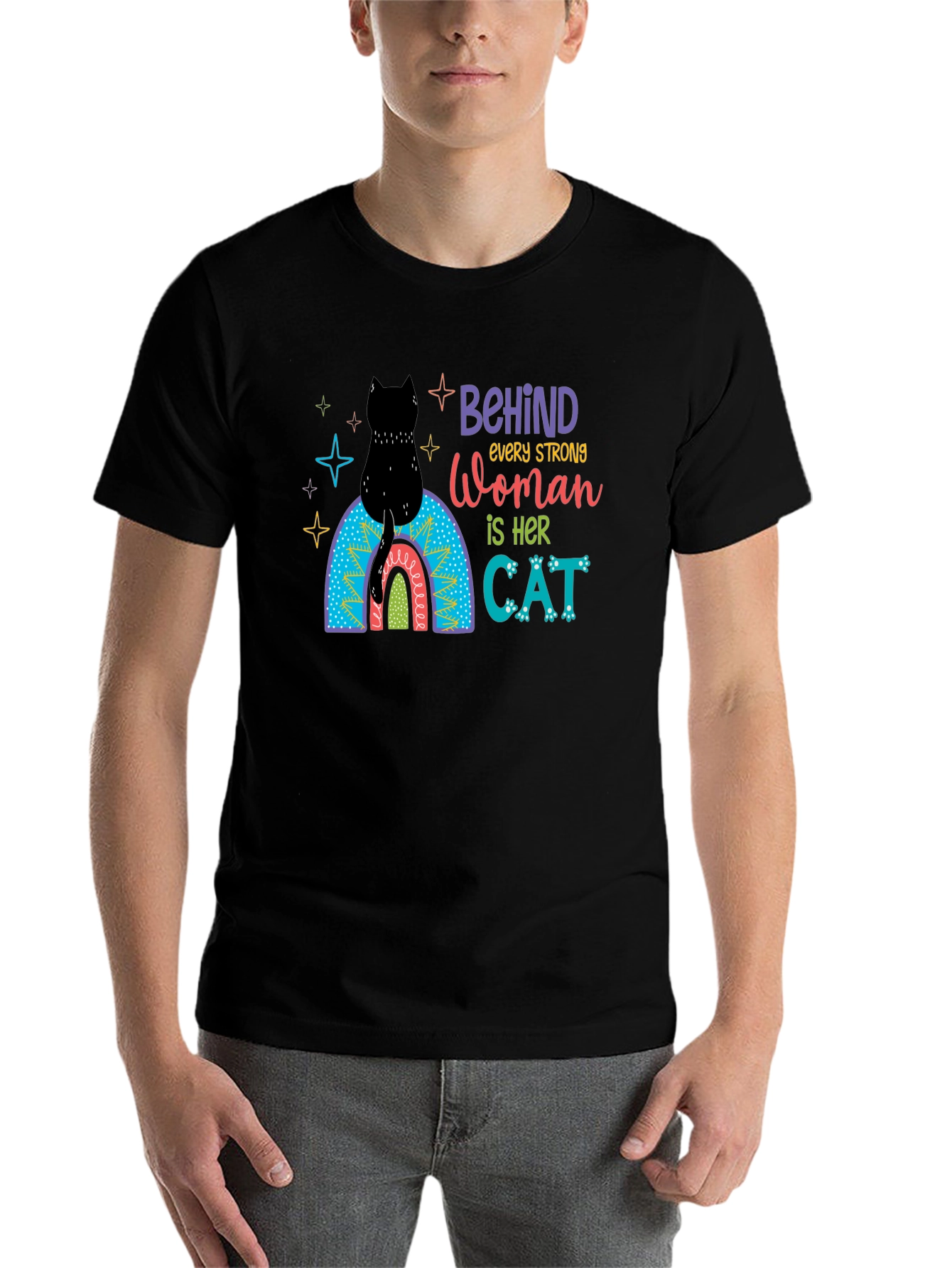 Black Behind Every Strong Woman Cat T-Shirt view 7