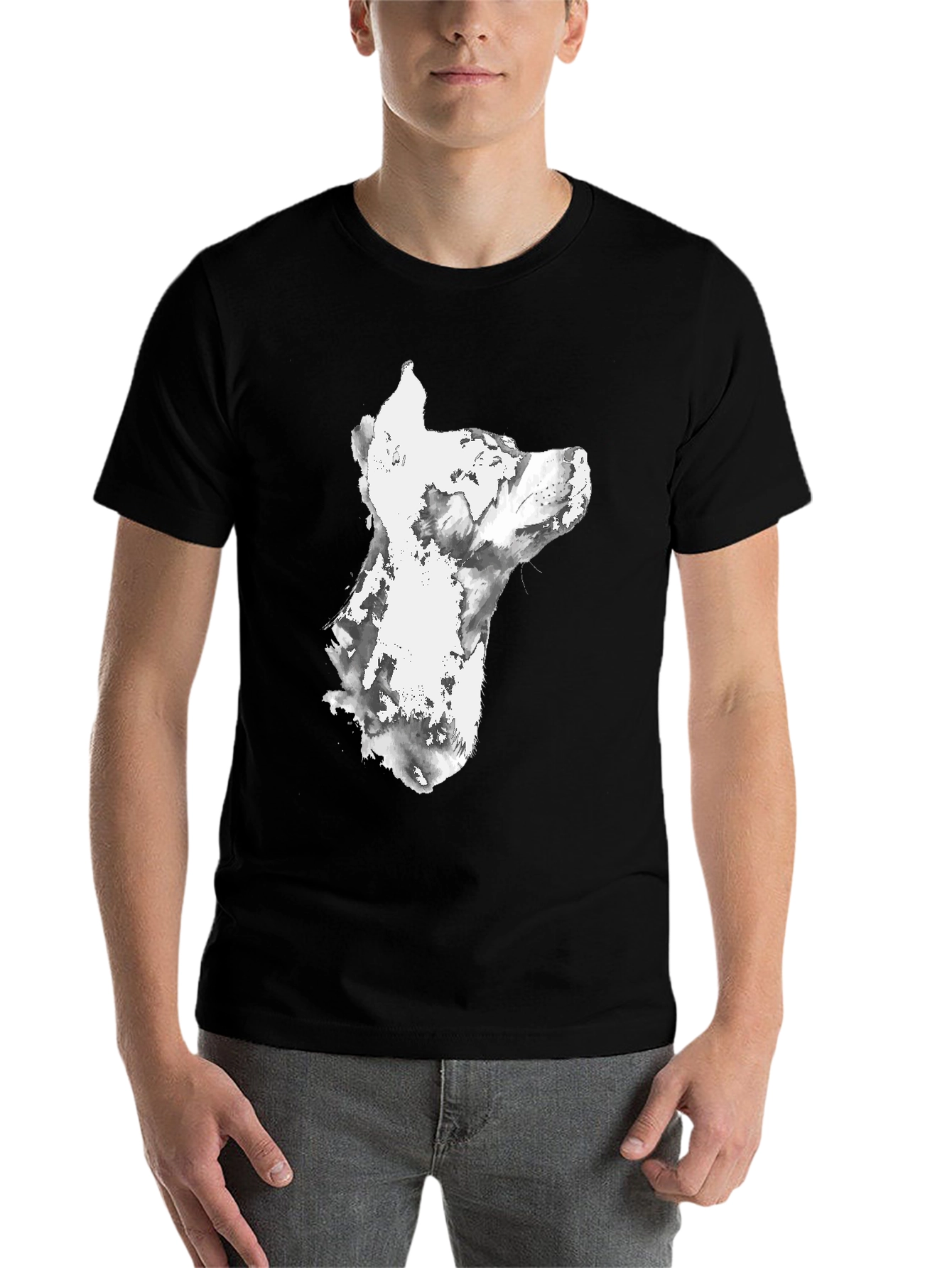 Black Dog Watercolor Graphic Print Black T-Shirt view 7