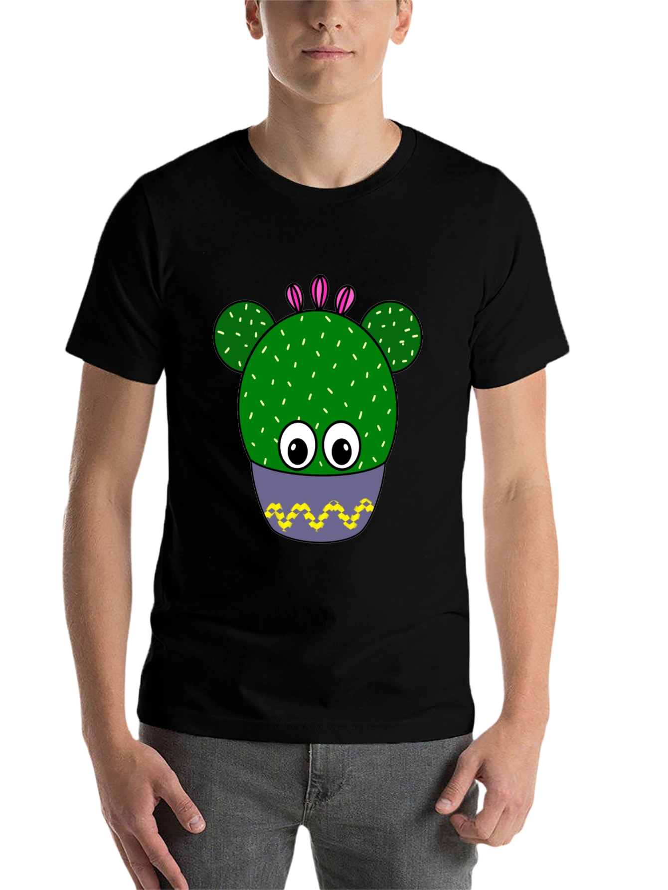 Black Funny Cactus Plant Graphic Print T-Shirt view 7