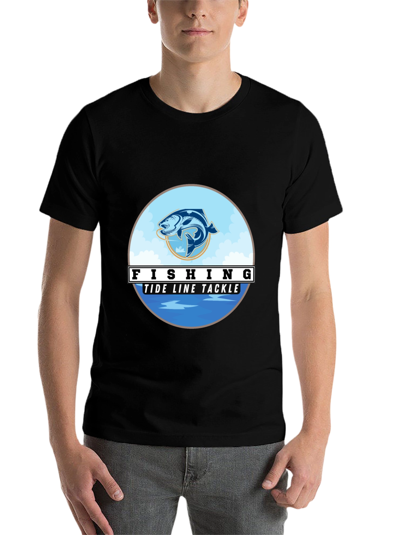 Black Fishing Tide Line Tackle Graphic T-Shirt view 7