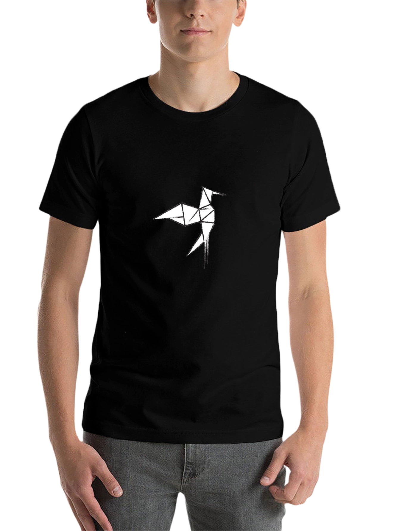 Black Origami Bird Graphic Tee - Modern Geometric Design view 7