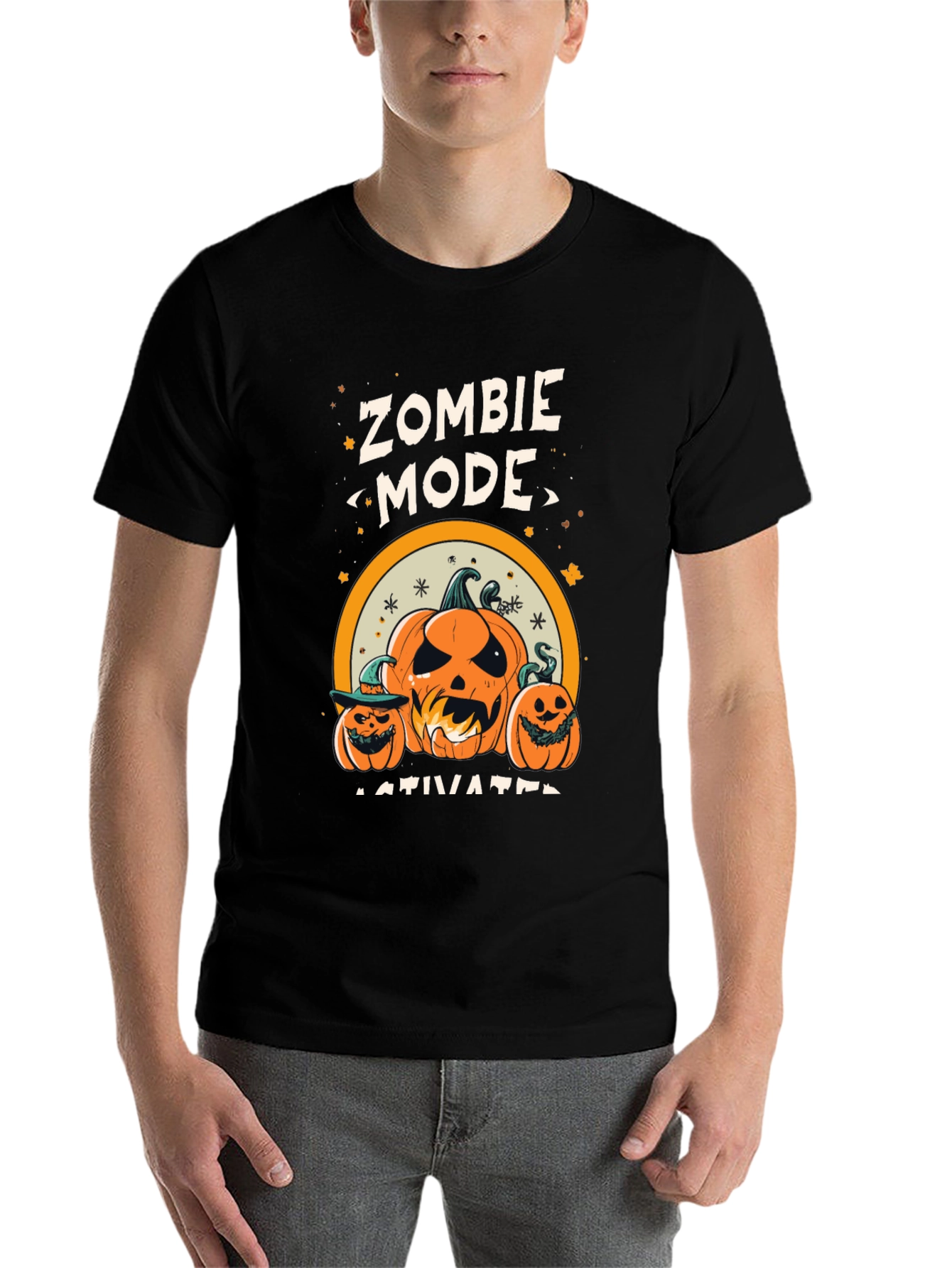 Black Zombie Mode Activated Halloween T-Shirt view 7