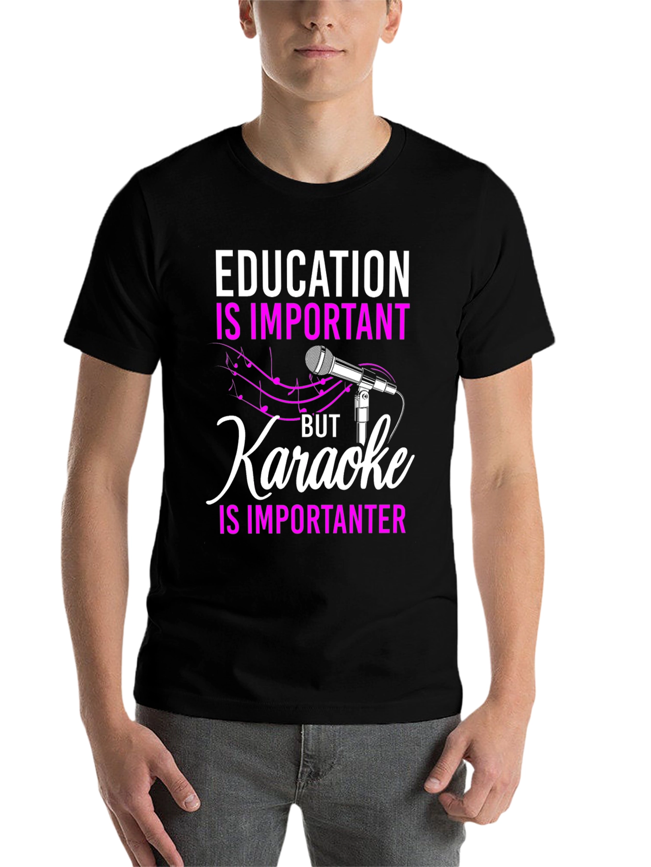 Black Funny Karaoke Lover T-Shirt: Education is Important, But... view 7