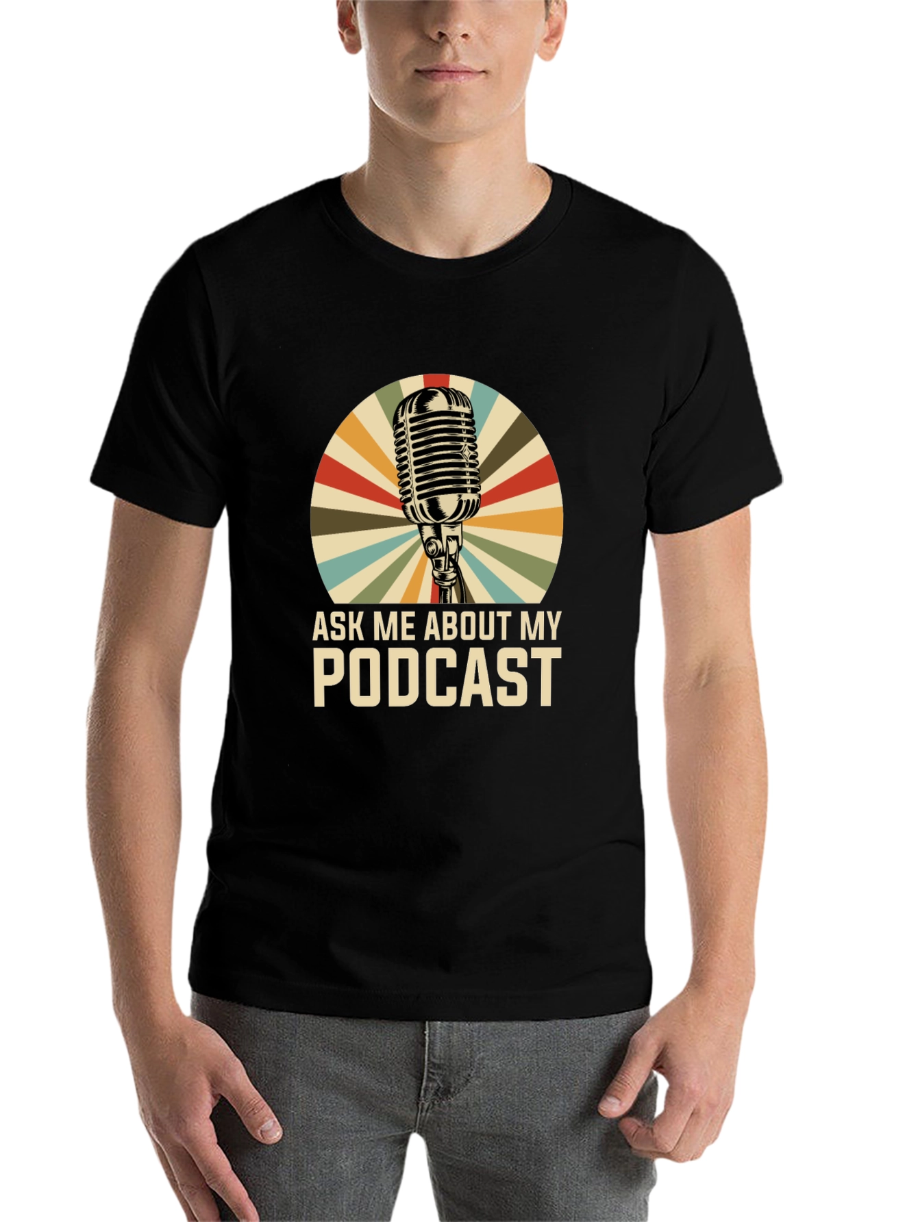 Black Ask Me About My Podcast Graphic Tee view 7