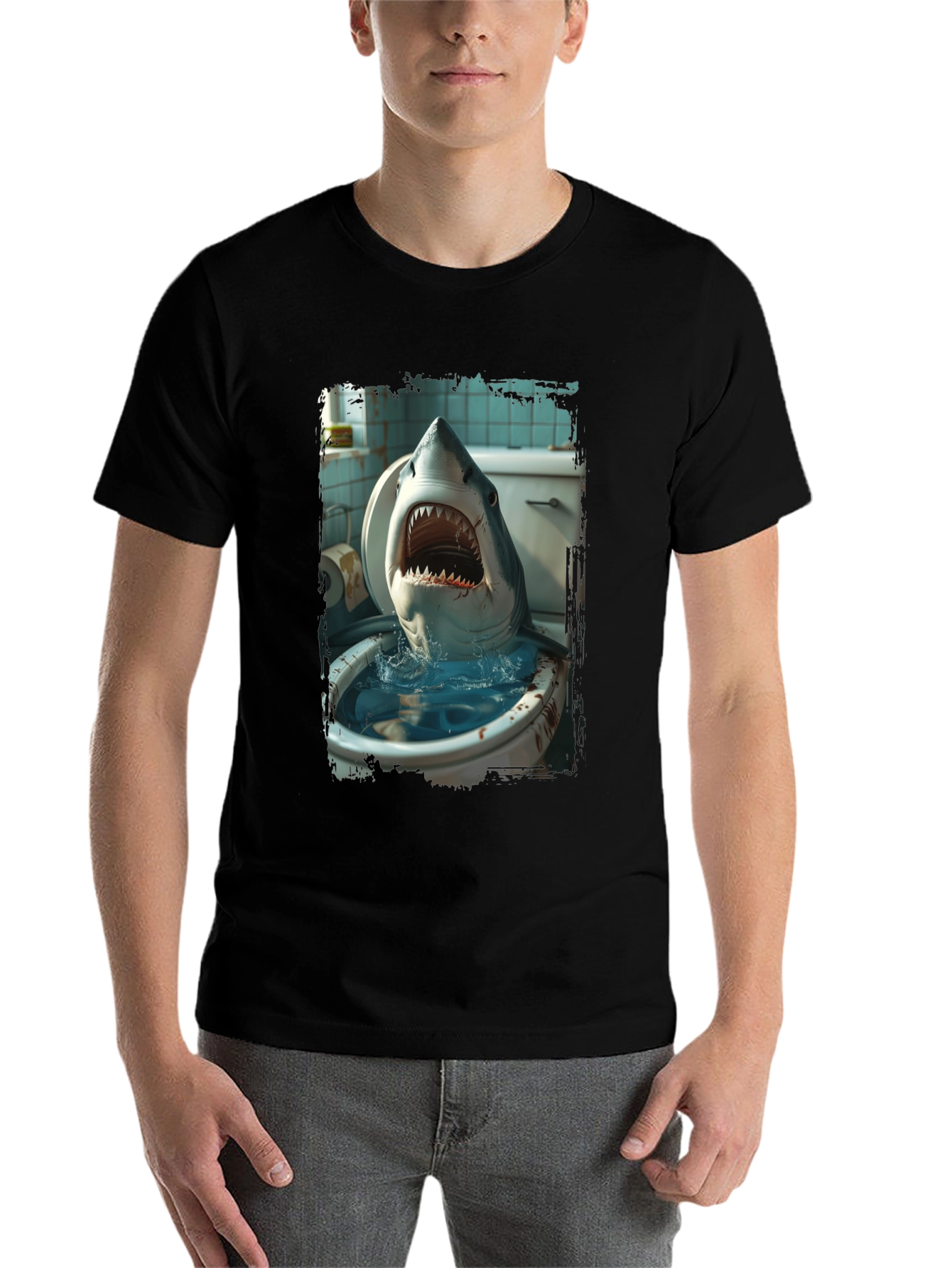 Black Shark Toilet Humor T-Shirt view 7
