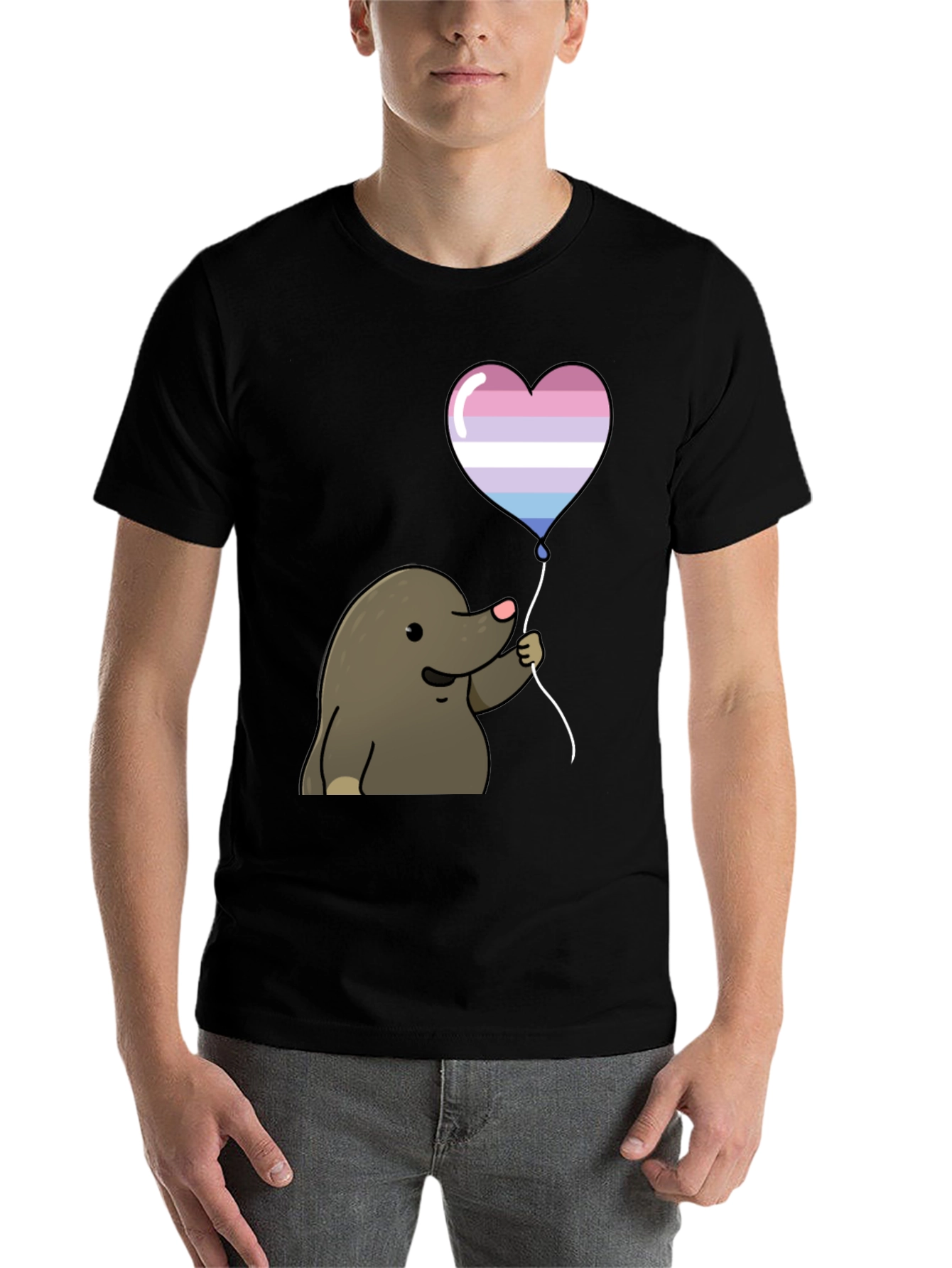 Black Mole with Transgender Pride Heart Balloon T-Shirt view 7