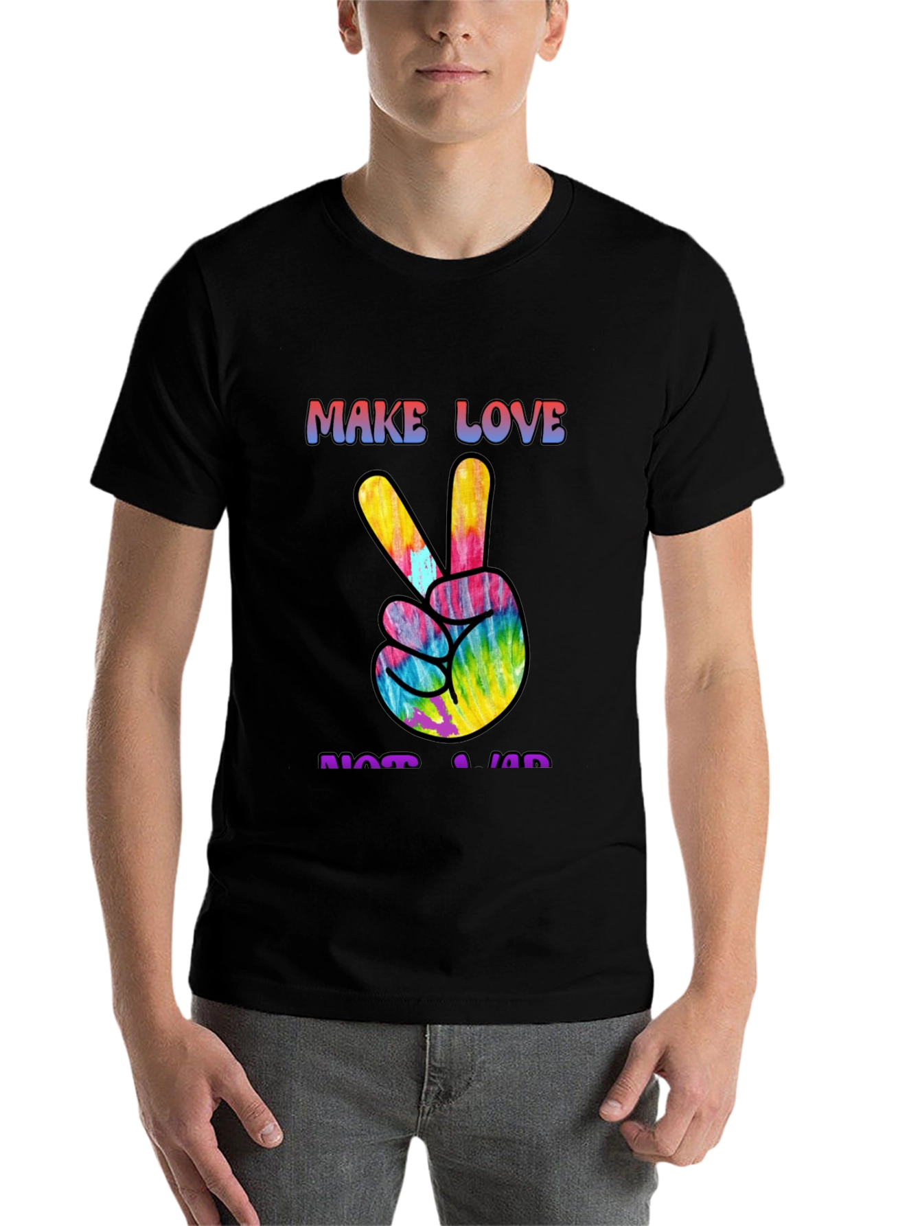 Black Make Love Not War Tie Dye Peace Sign Graphic Tee view 7