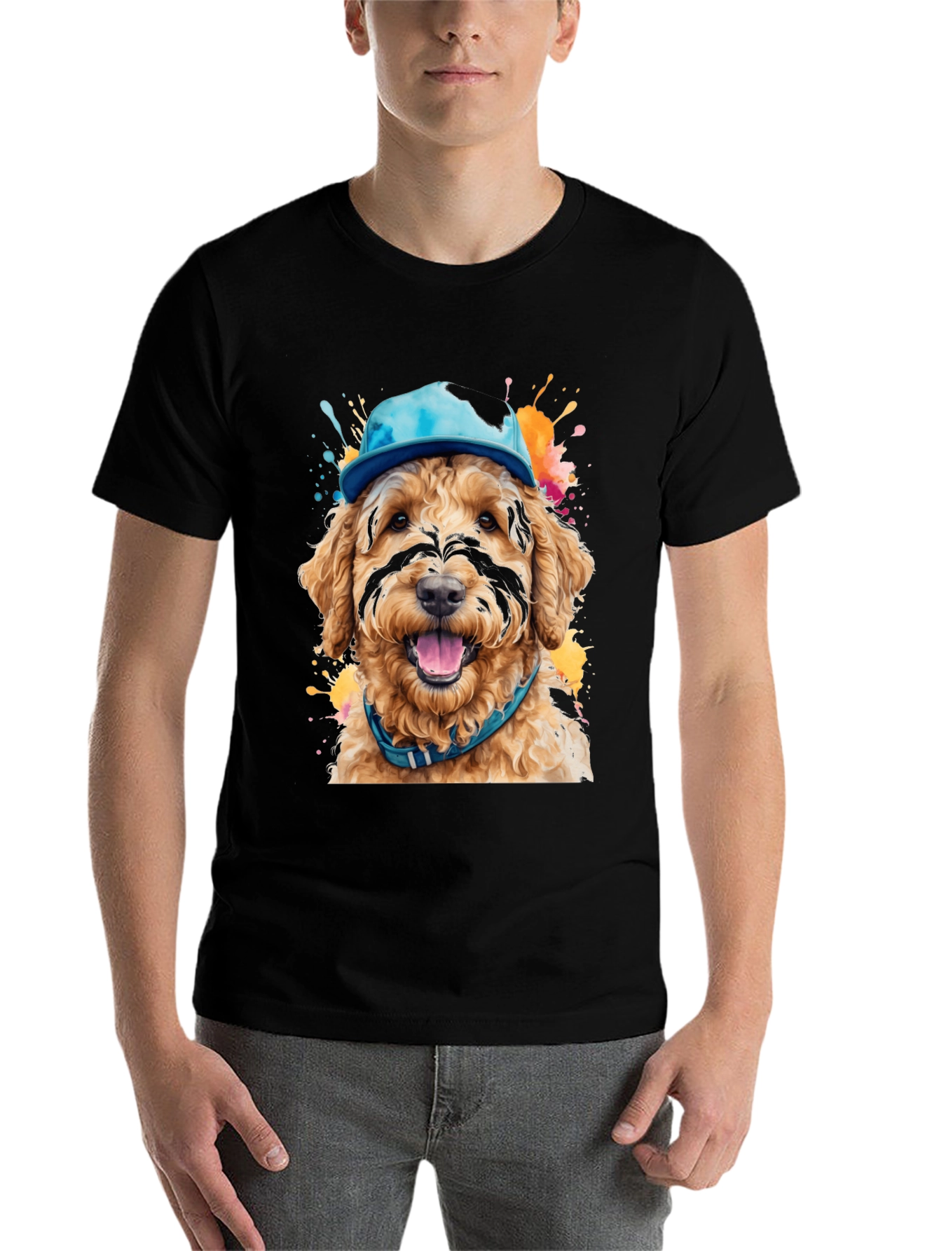 Black Dog in Hat T-Shirt - Unique Artistic Design view 7