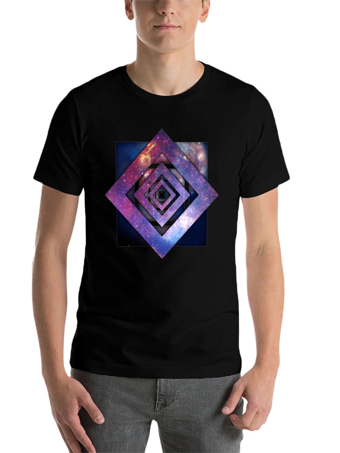 Black Galaxy Square Graphic Tee - Black Cotton T-Shirt view 7