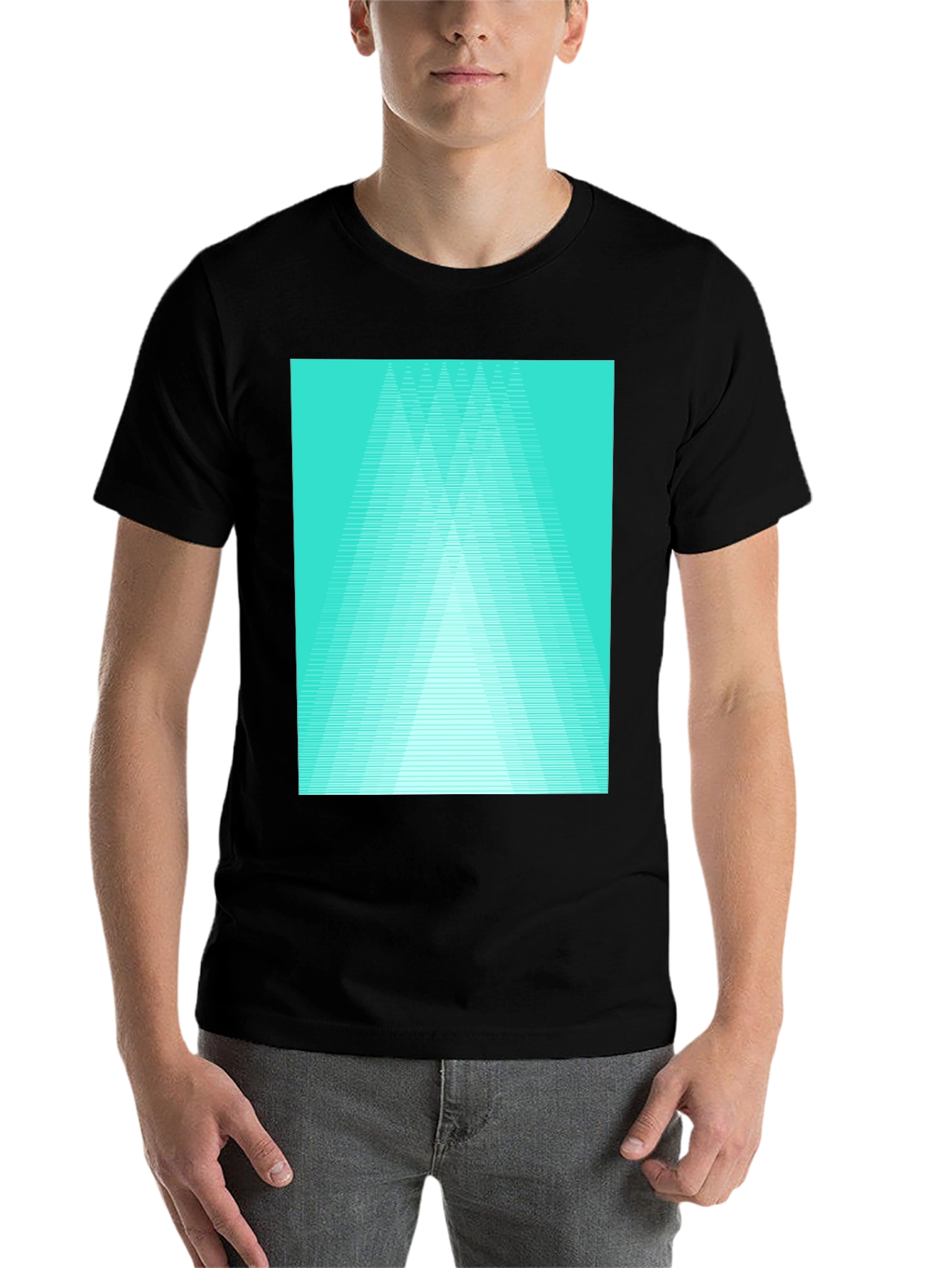 Black Retro Geometric Tee - Aqua Triangle Design view 7