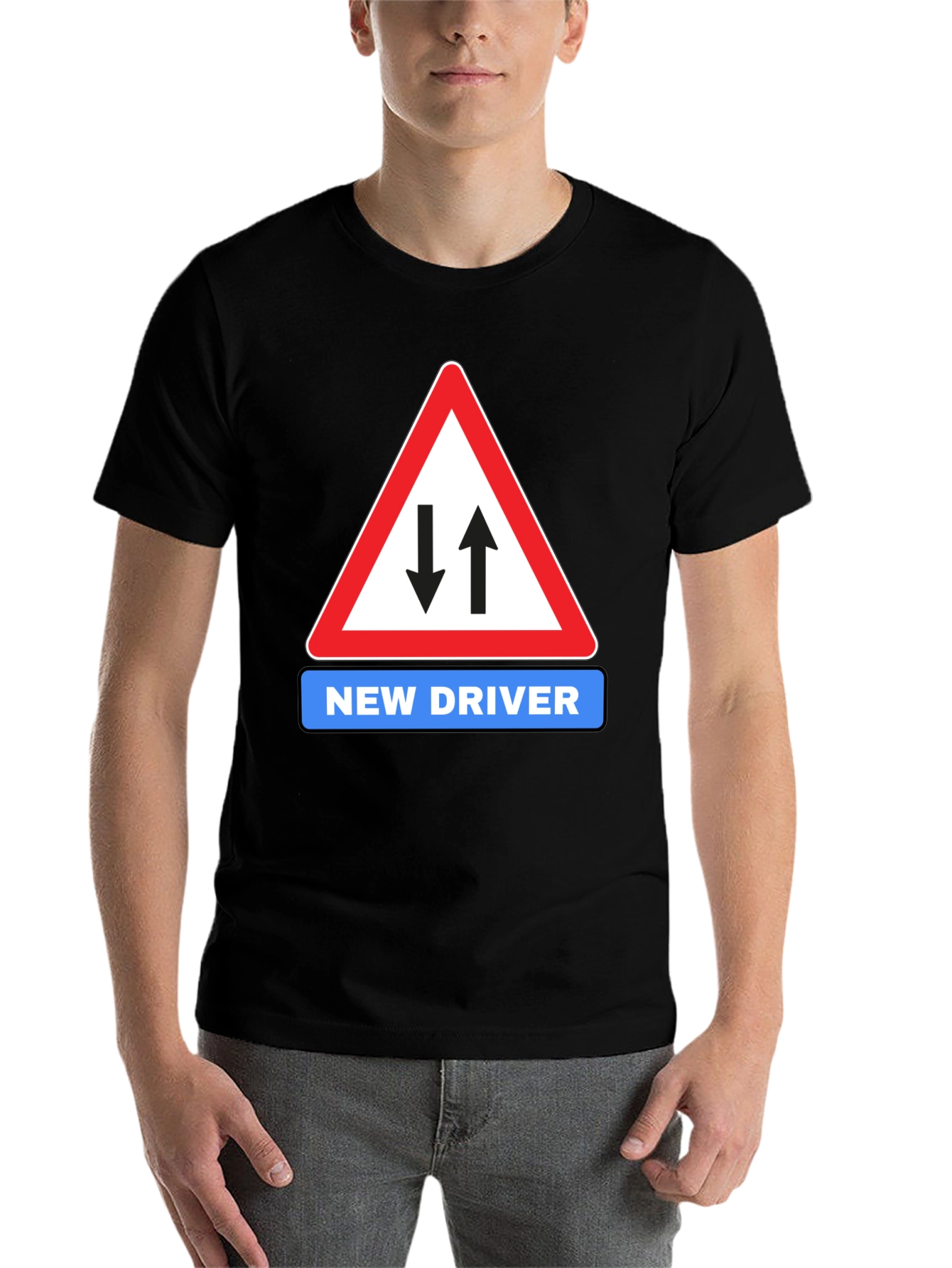 Black New Driver Road Sign Black T-Shirt view 7