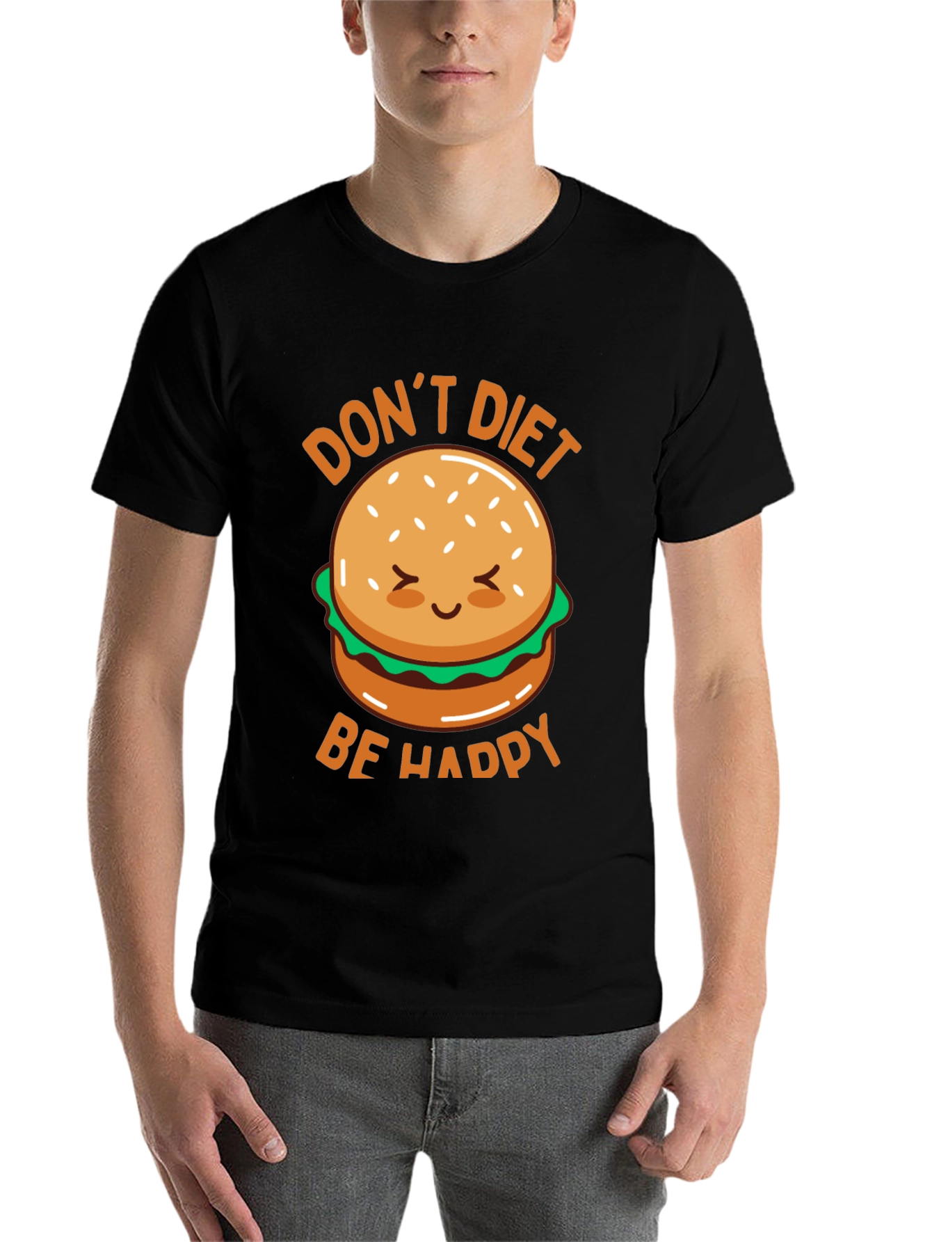 Black Don't Diet Be Happy T-Shirt - Cute Burger Graphic Tee view 7