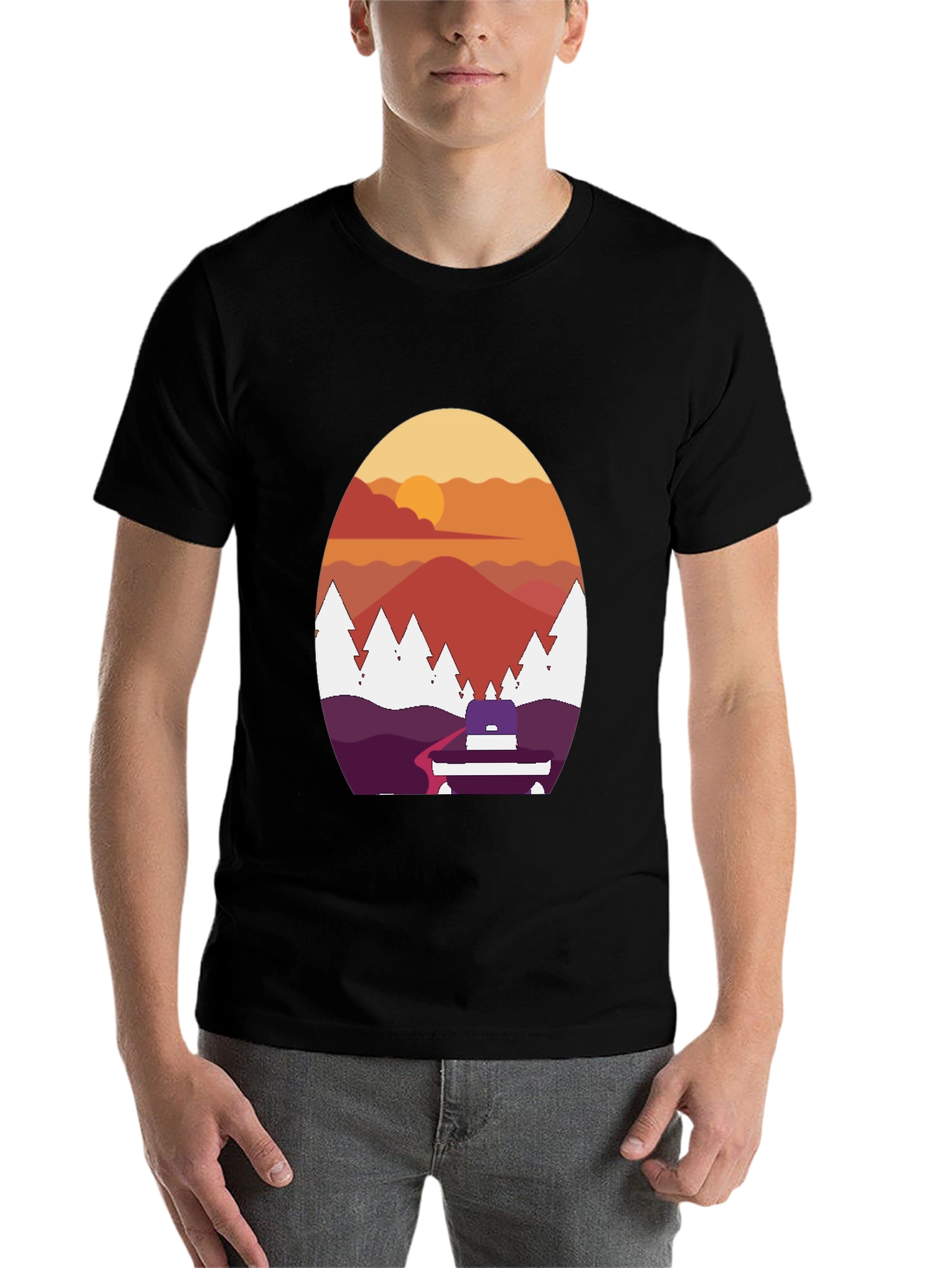 Black Sunset Mountain Graphic Tee - Black view 7