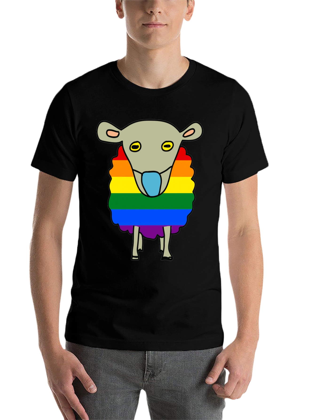 Black Rainbow Sheep Graphic Tee - Black Cotton Blend view 7