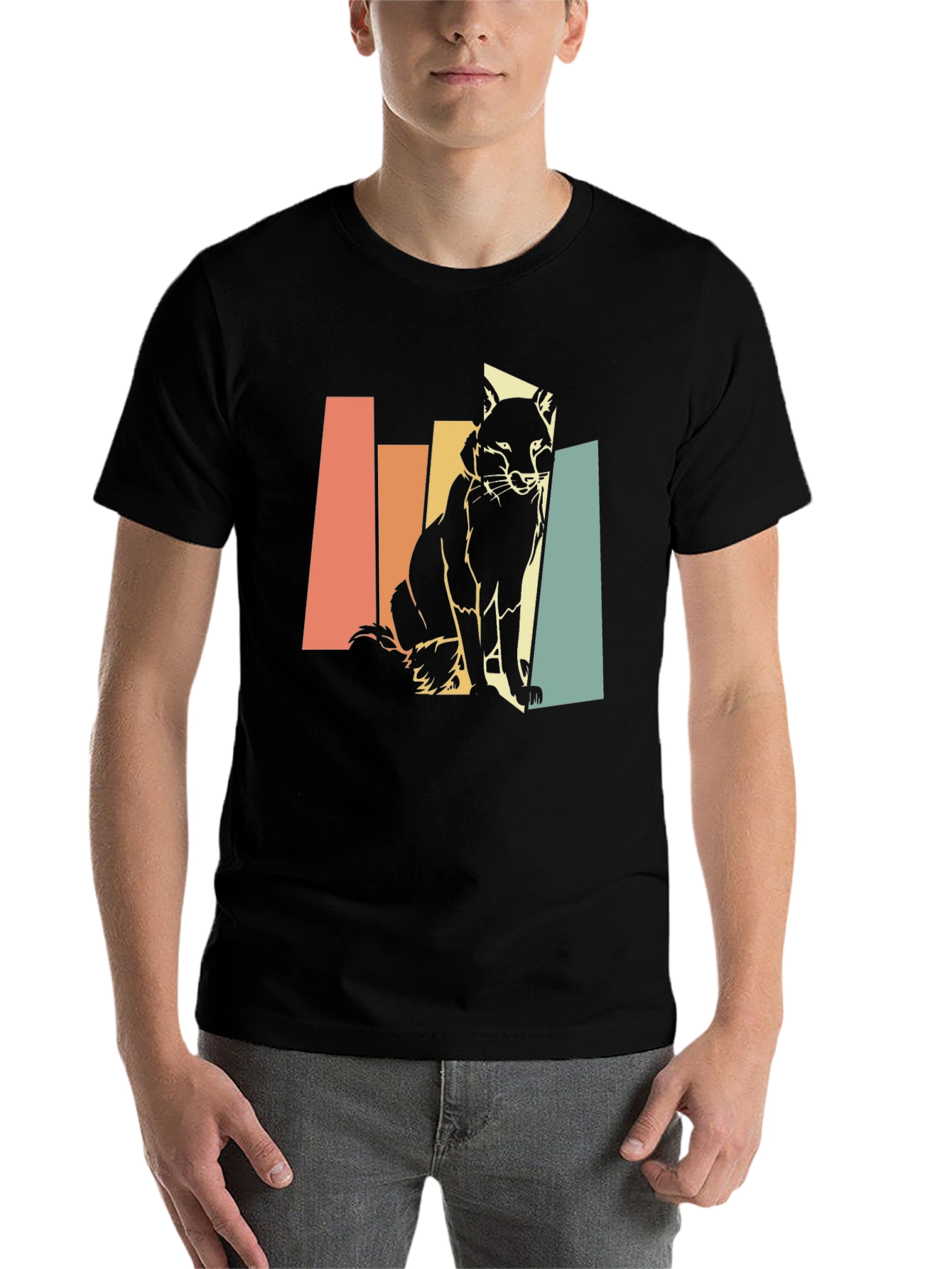 Black Retro Fox Graphic Tee - Unisex Black T-Shirt view 7