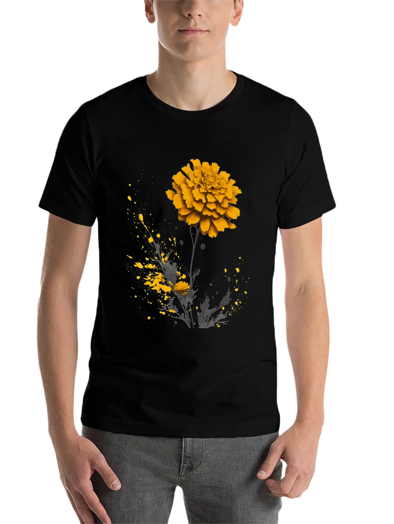 Black Floral Graphic Tee - Black T-Shirt with Flower Design view 7