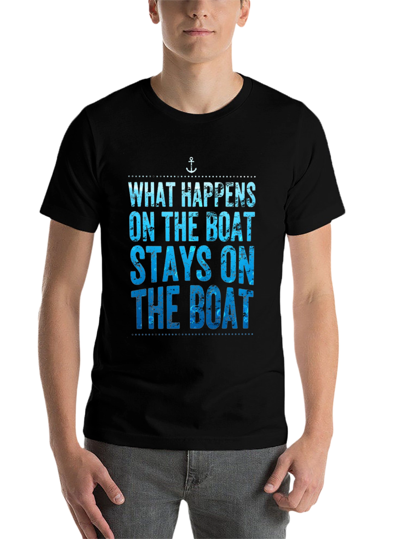Black What Happens On The Boat T-Shirt view 7
