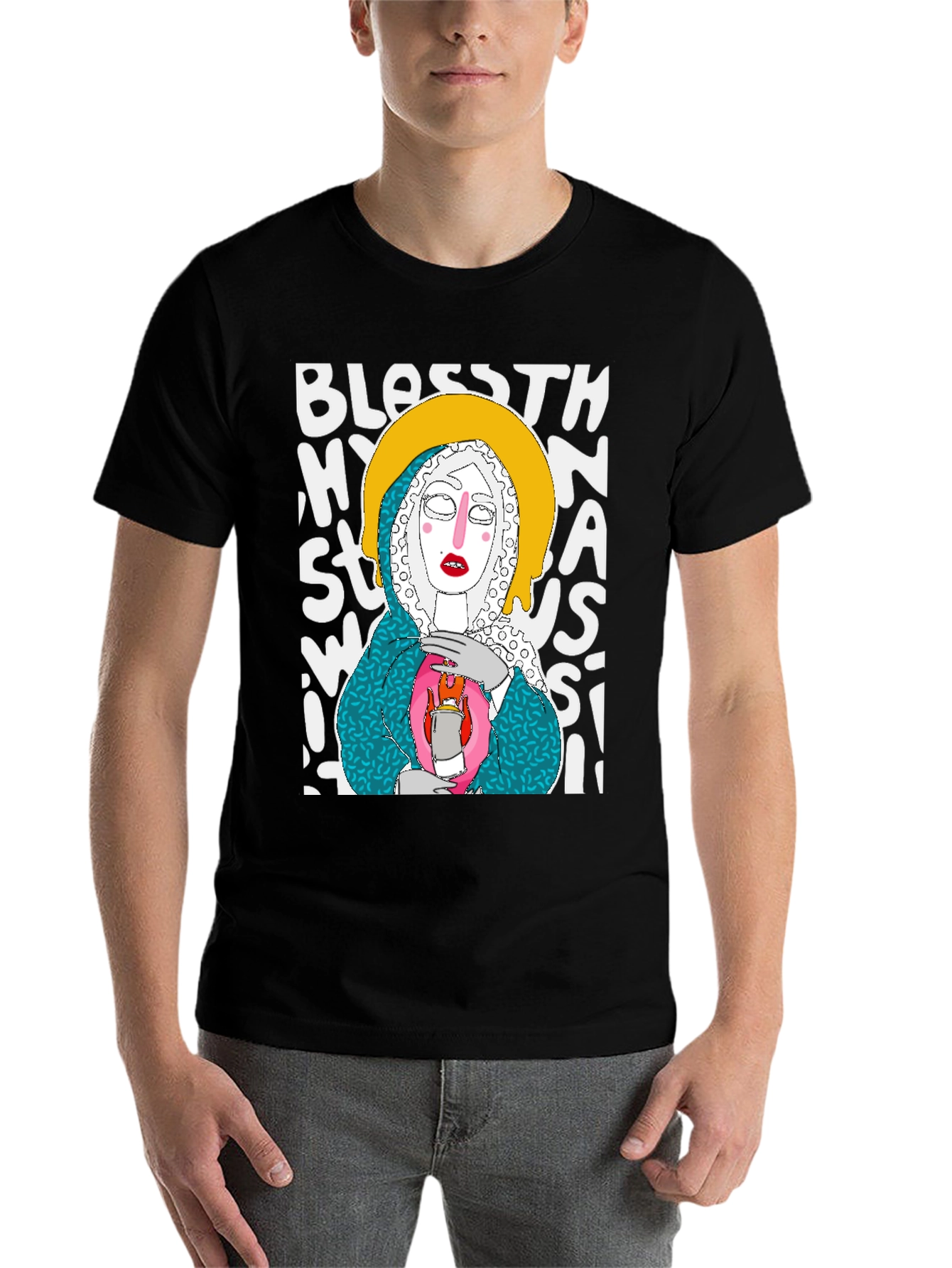 Black Artsy Graphic Tee - "Bless This Mess" view 7