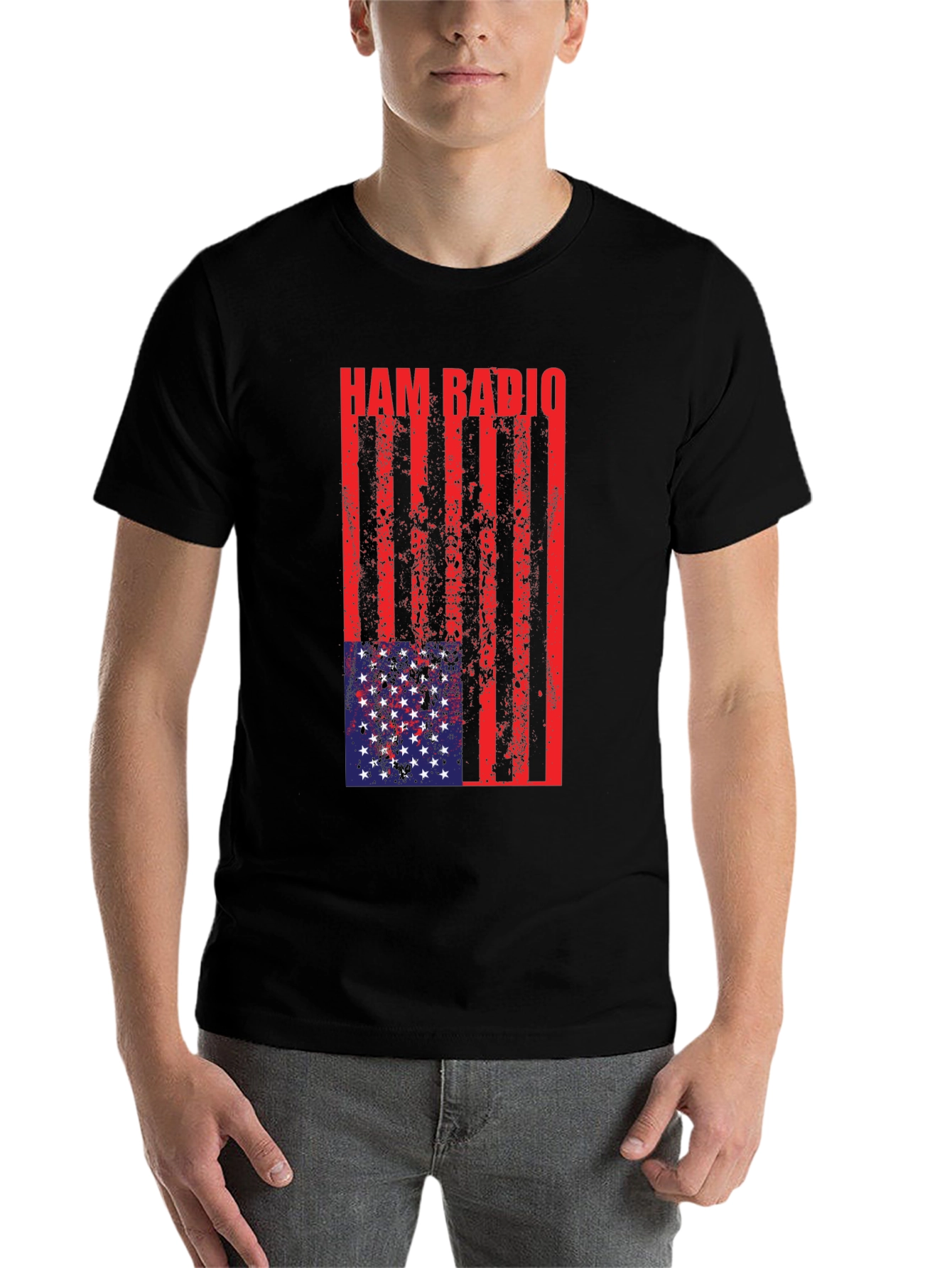 Black Ham Radio USA Flag T-Shirt view 7