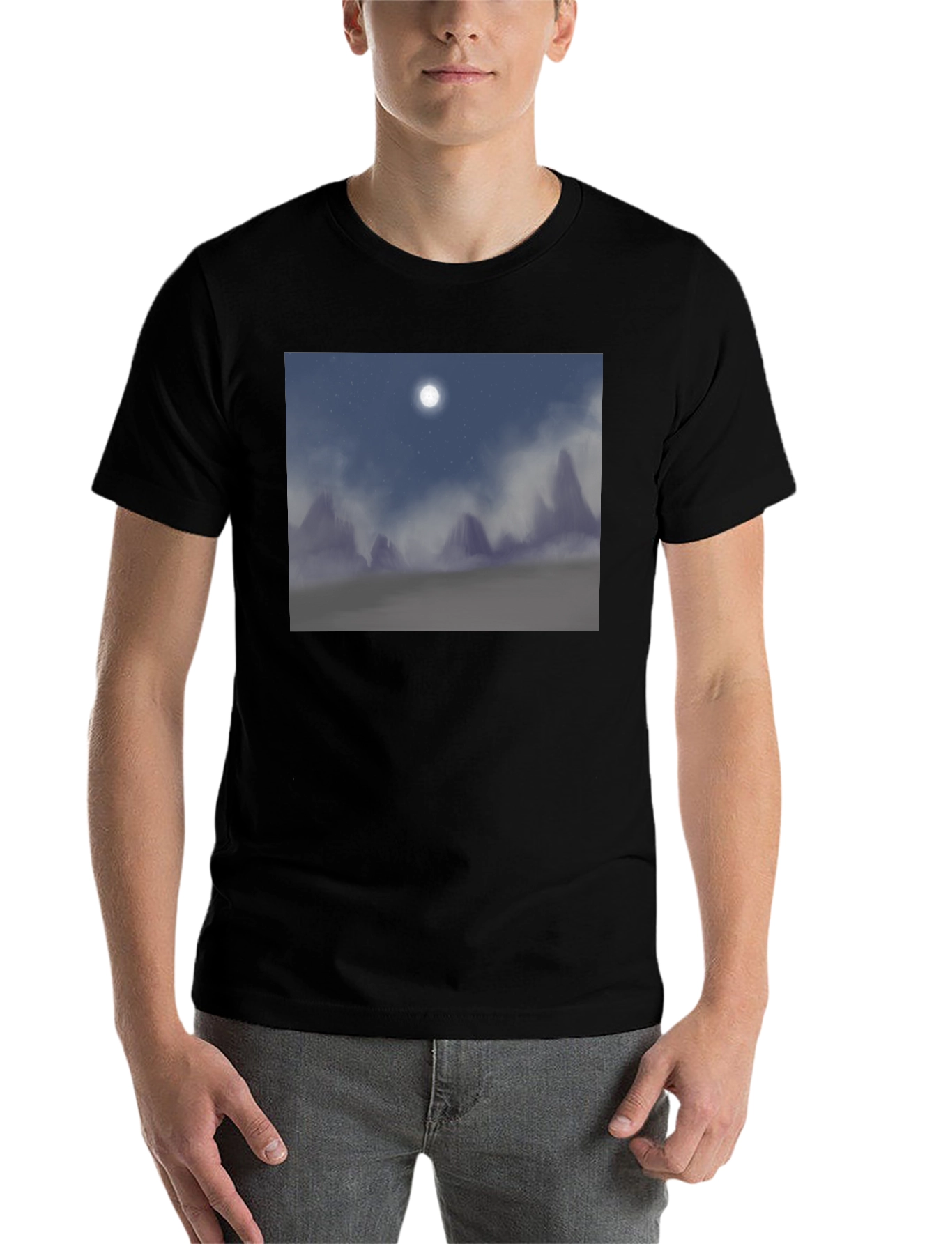 Black Moonlit Mountainscape T-Shirt - Black view 7