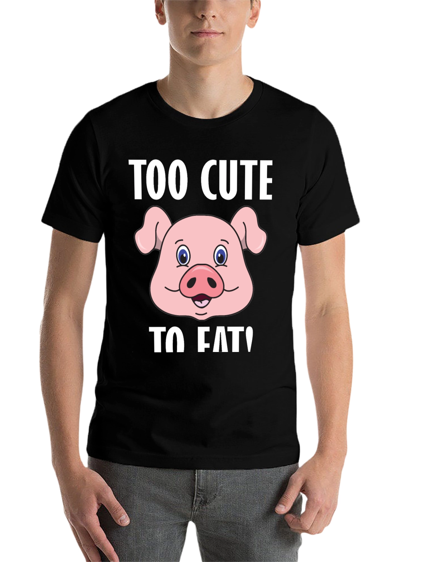 Black Cute Pig Graphic T-Shirt - "Too Cute To Eat!" view 7
