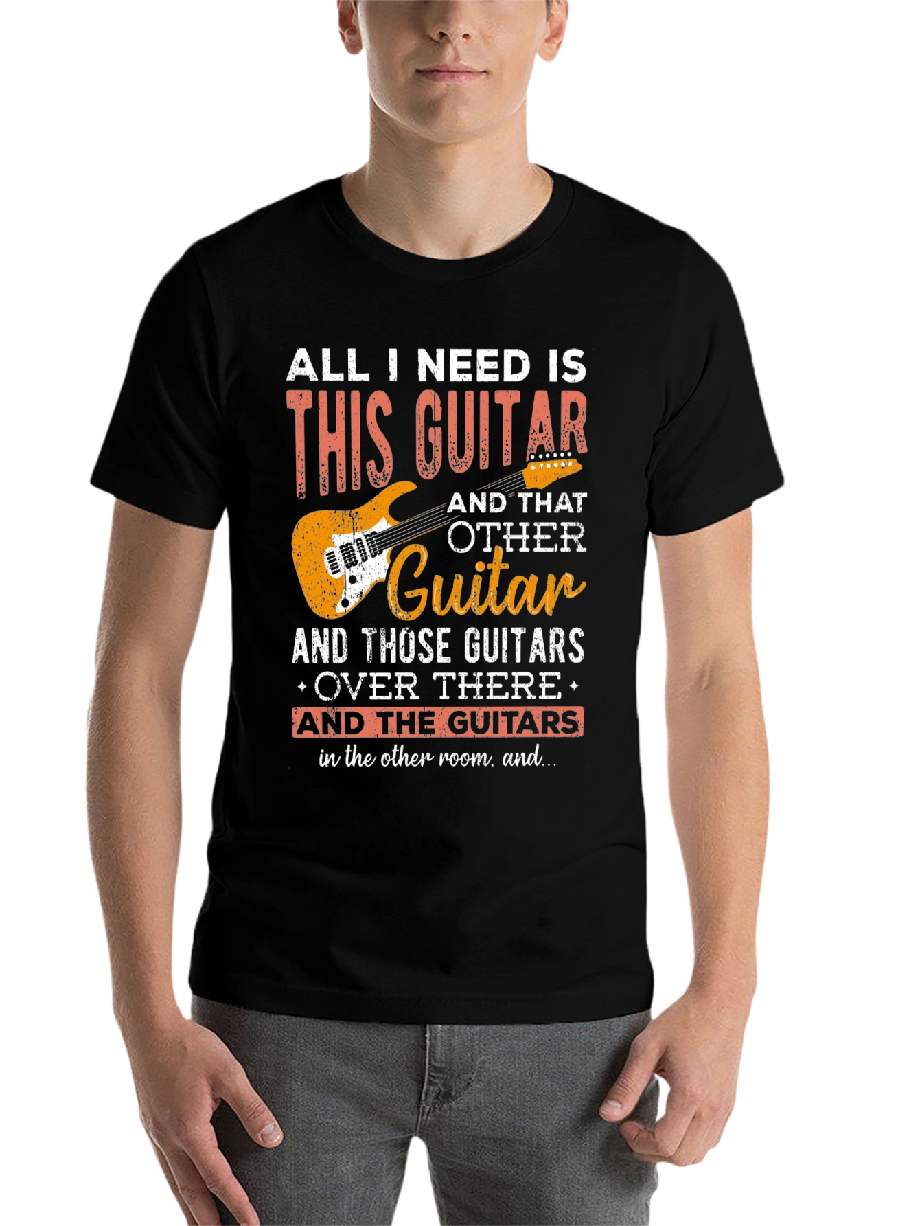 Black Guitar Lover T-Shirt - All I Need Is This Guitar view 7