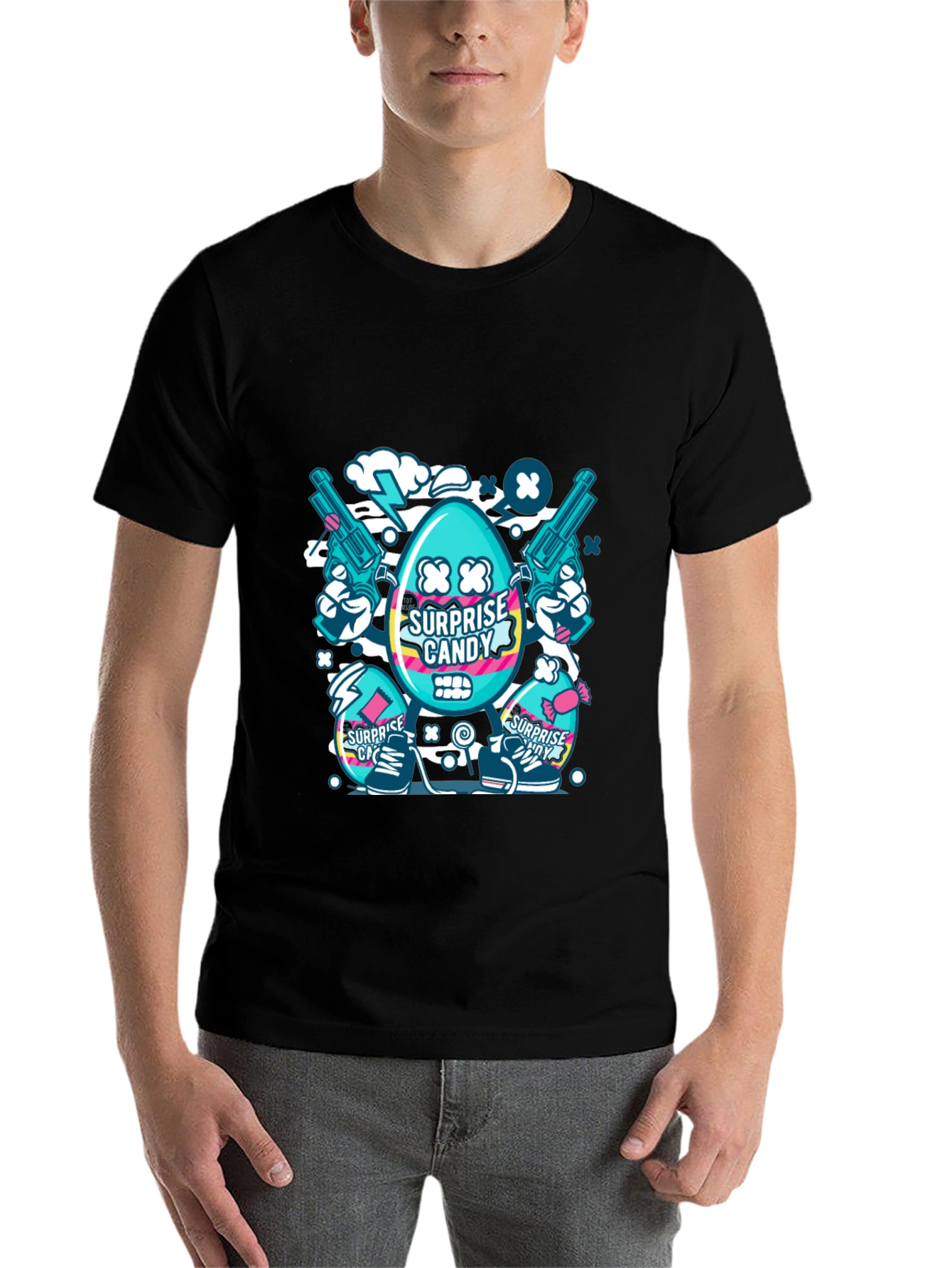 Black Surprise Candy Graphic T-Shirt - Funky Streetwear view 7
