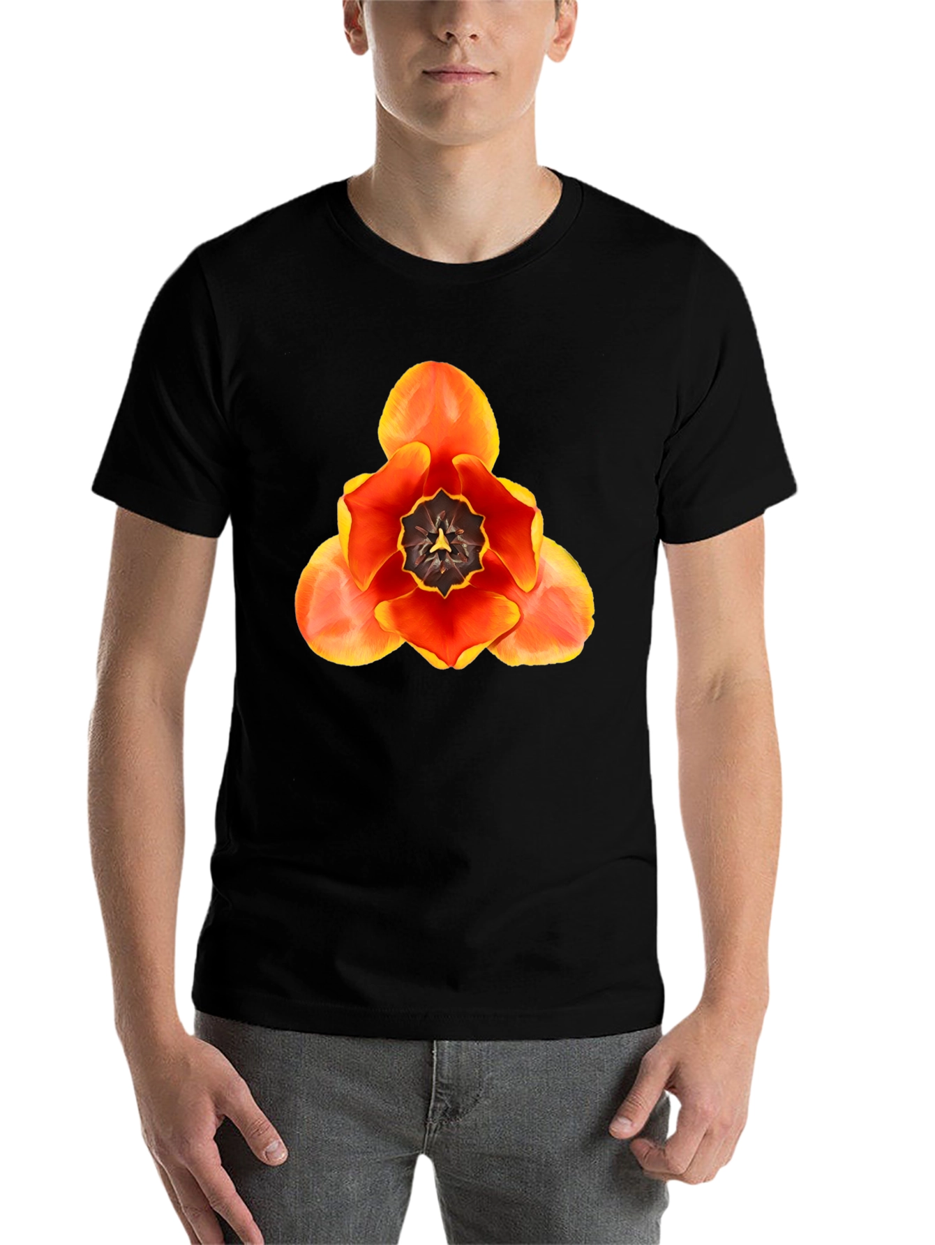 Black Floral Graphic T-Shirt - Bold Tulip Design view 7