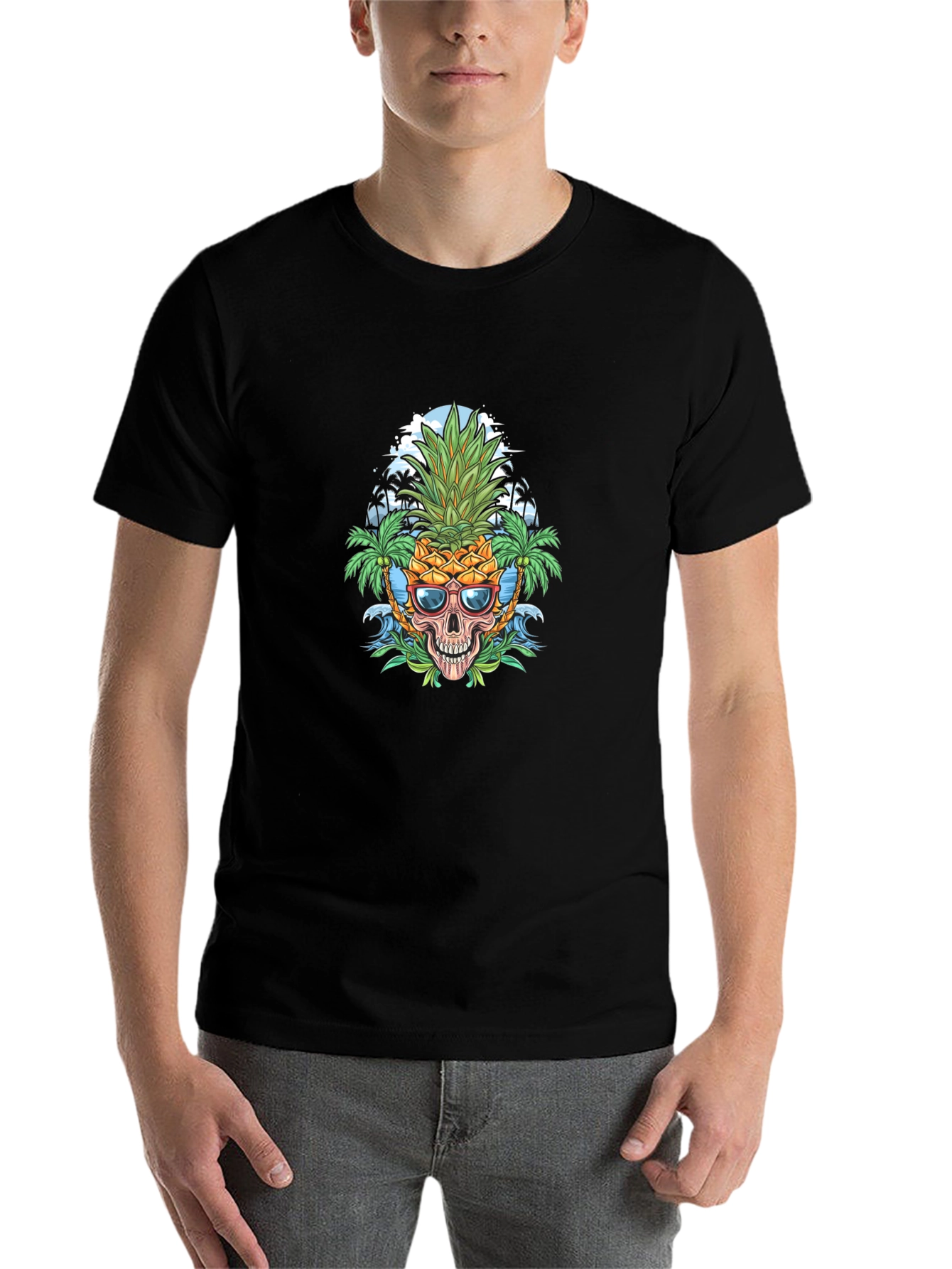 Black Pineapple Skull Graphic Tee - Tropical Vibes view 7
