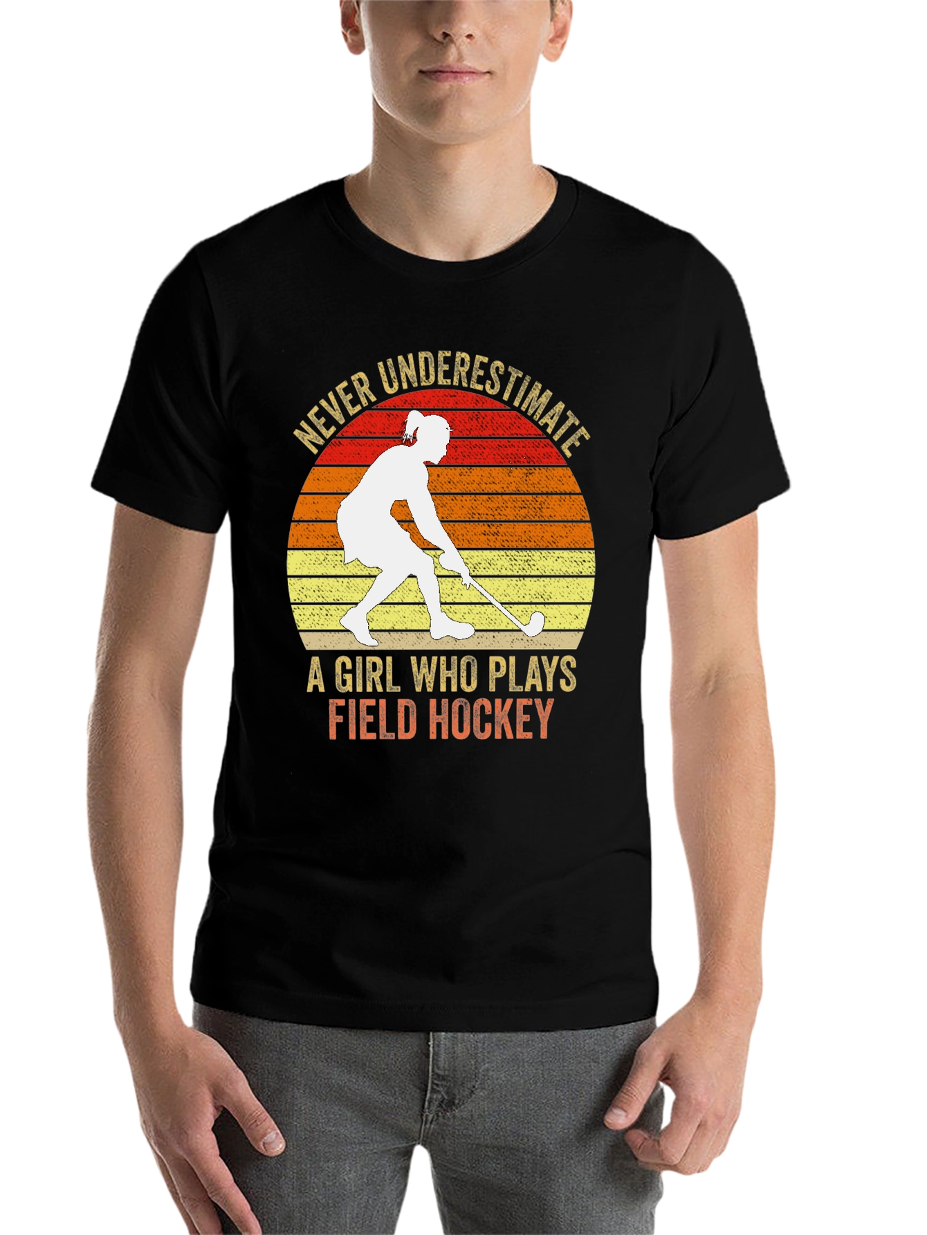 Black Never Underestimate Field Hockey T-Shirt view 7
