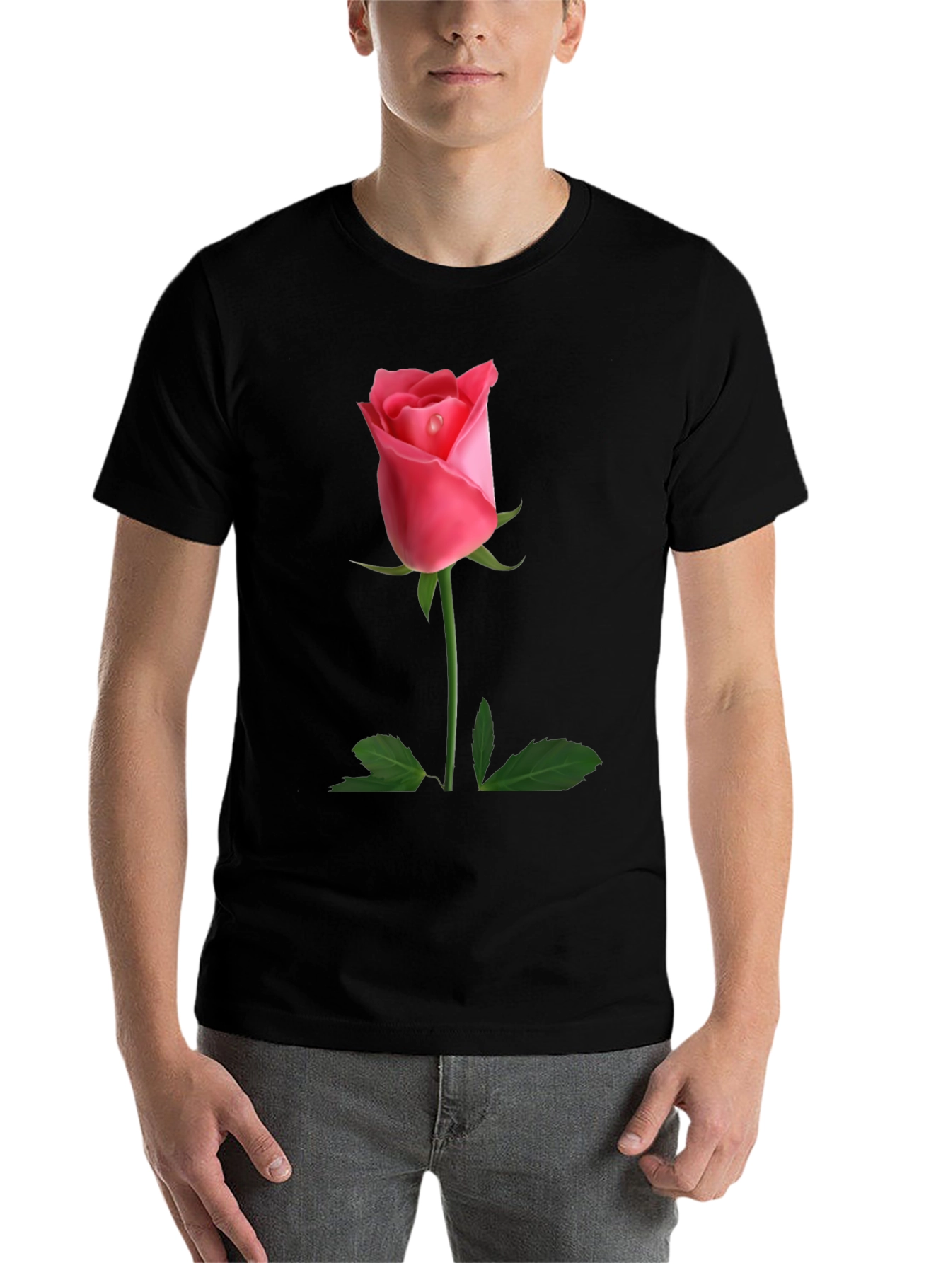 Black Rose Graphic Tee - Classic Black Cotton Blend view 7