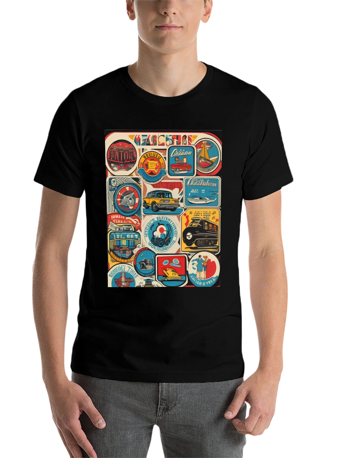 Black Retro Travel Patch T-Shirt view 7