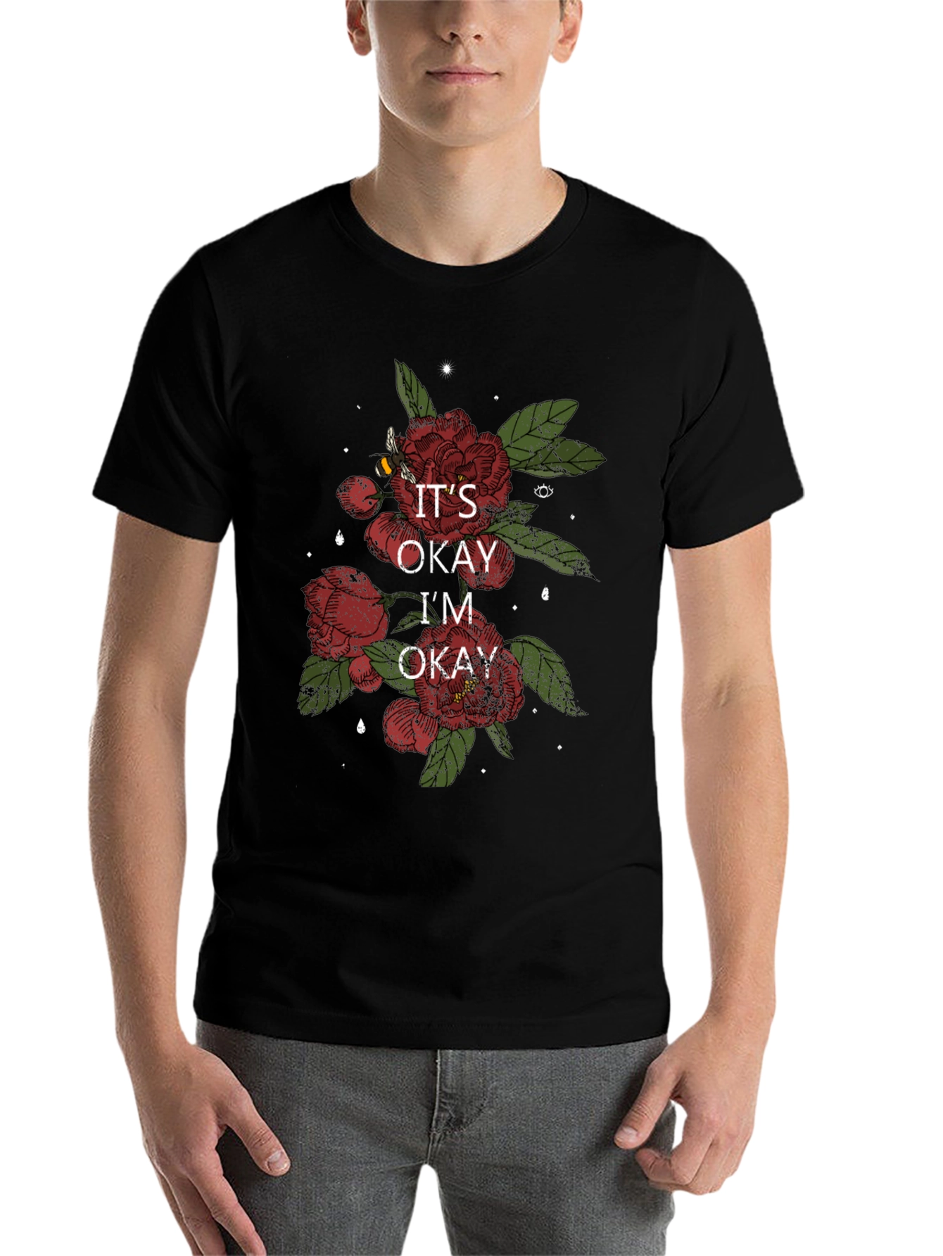 Black It's Okay I'm Okay Floral T-Shirt view 7