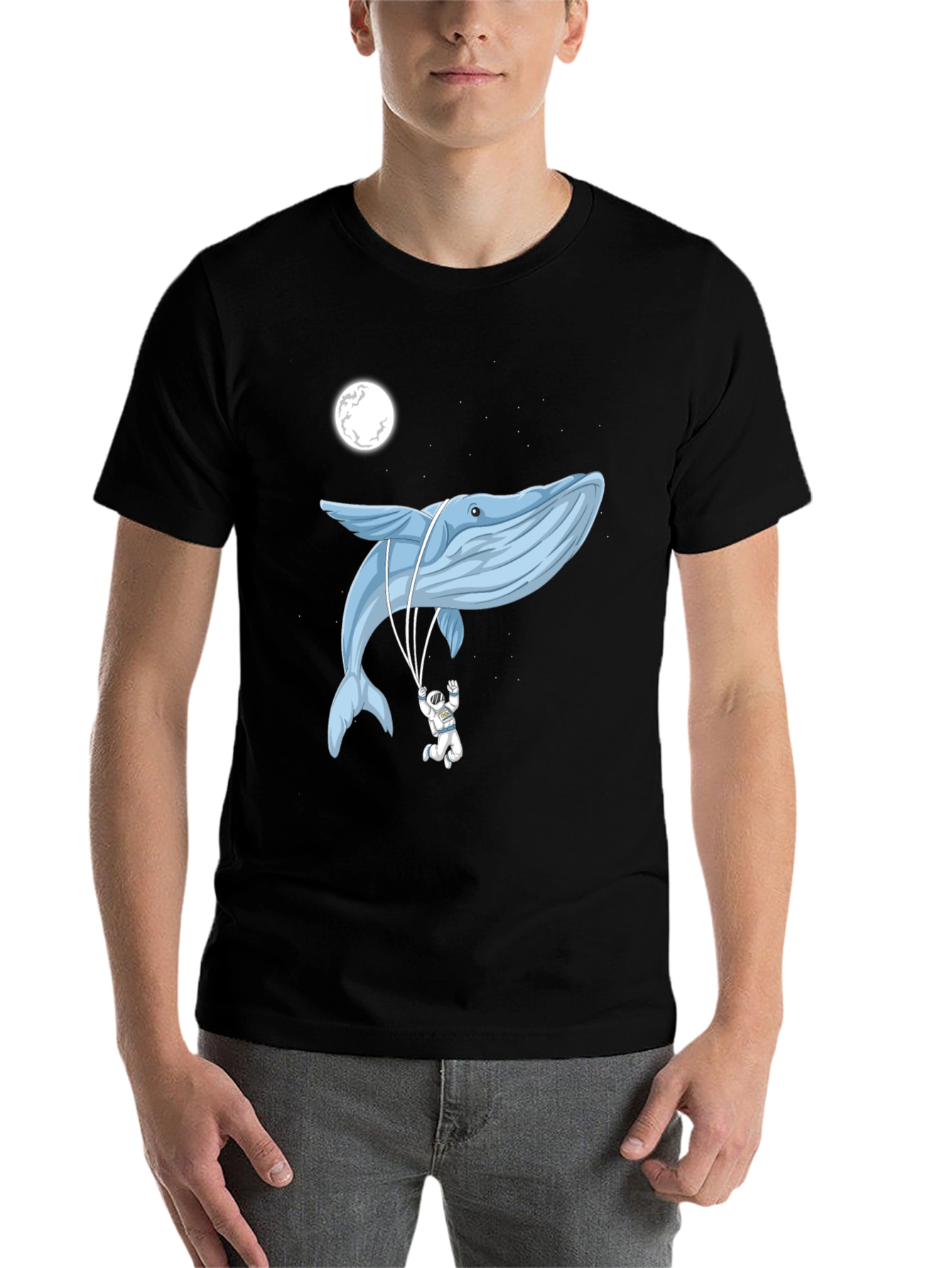 Black Whimsical Whale & Astronaut Graphic Tee view 7