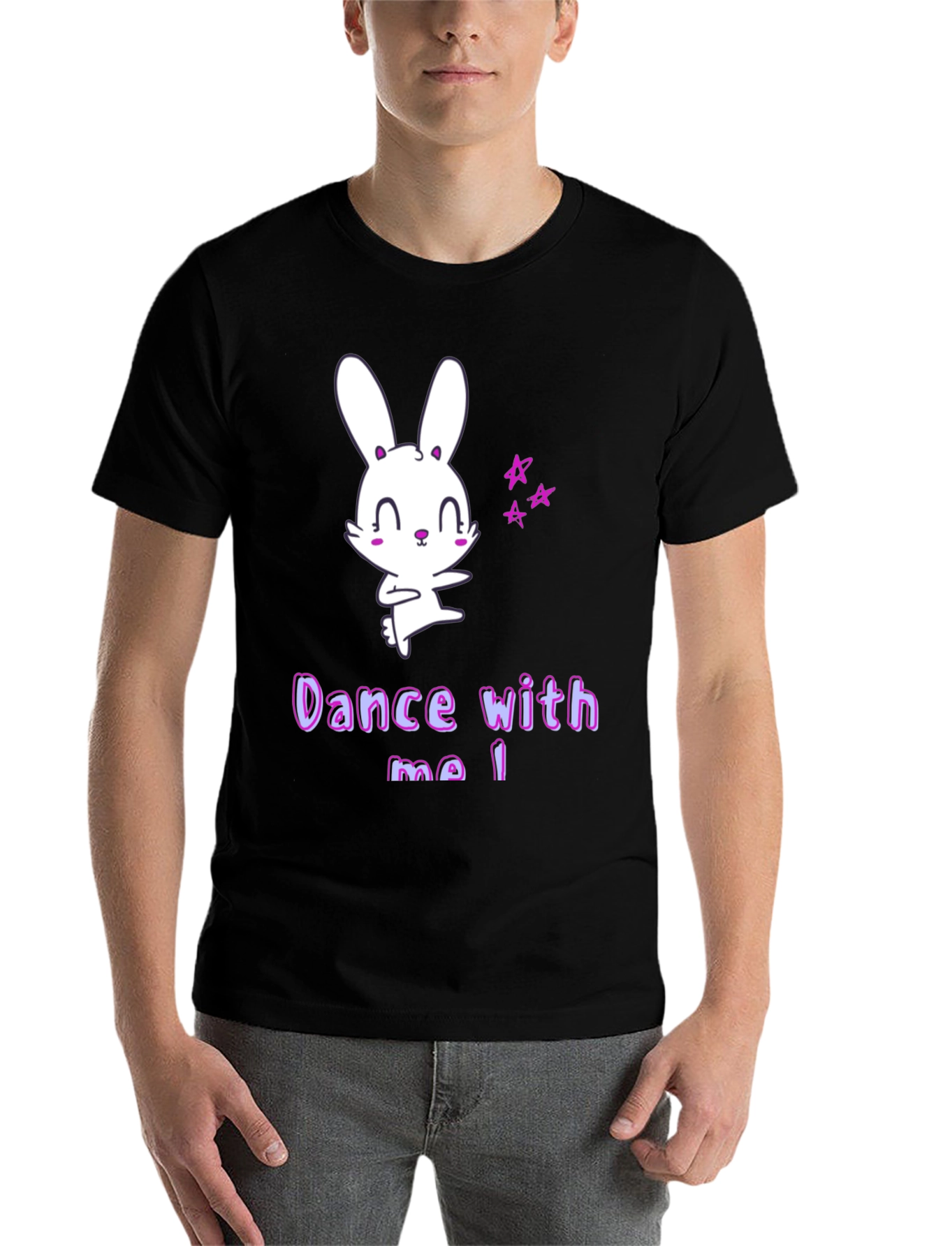 Black Cute Cartoon Bunny Dance With Me T-Shirt view 7