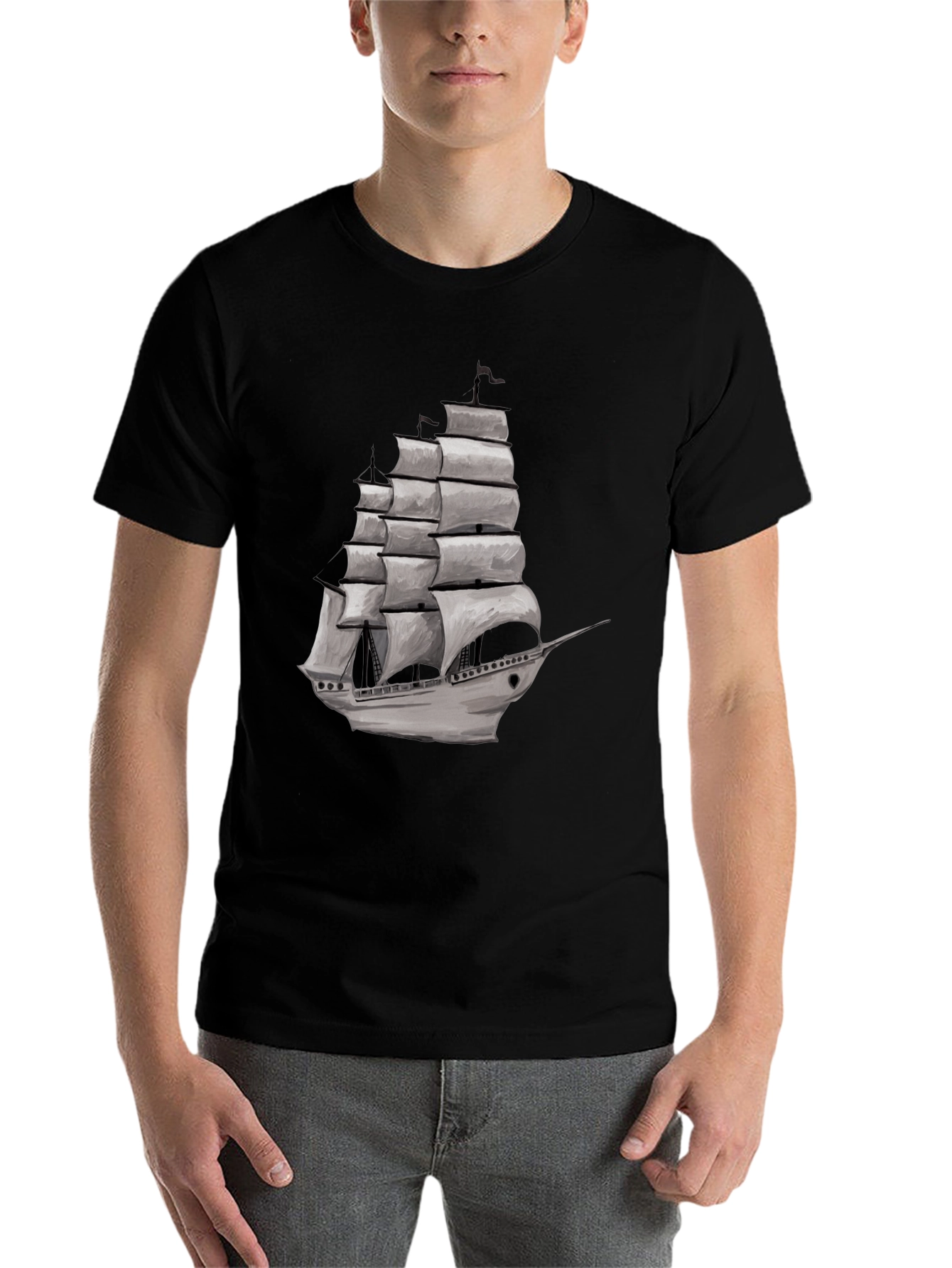 Black Nautical Sailboat Graphic Tee - Black Cotton Blend view 7