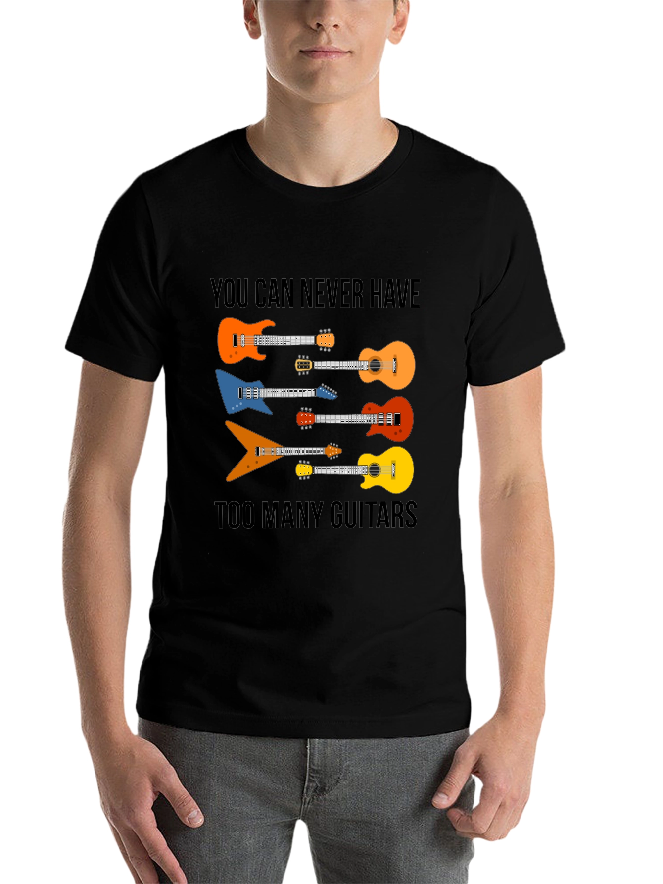 Black Guitar Lover T-Shirt - You Can Never Have Too Many Guitars view 7