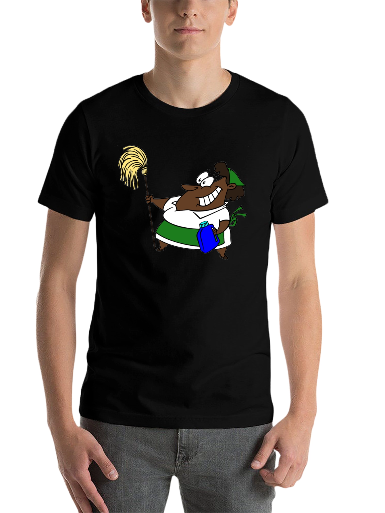 Black Cartoon Cleaning Lady Graphic Tee view 7