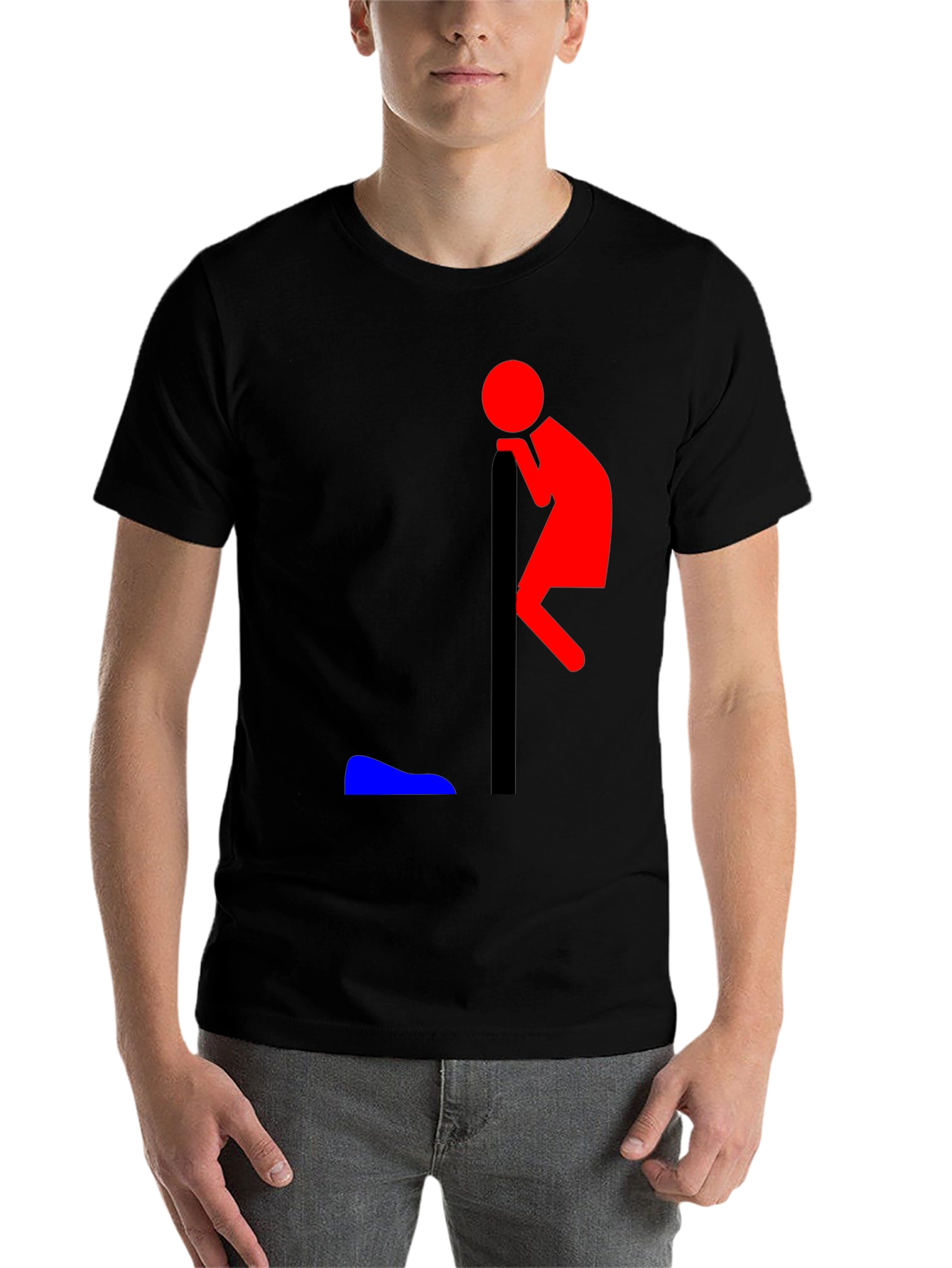 Black Funny Leaning Man Graphic T-Shirt view 7