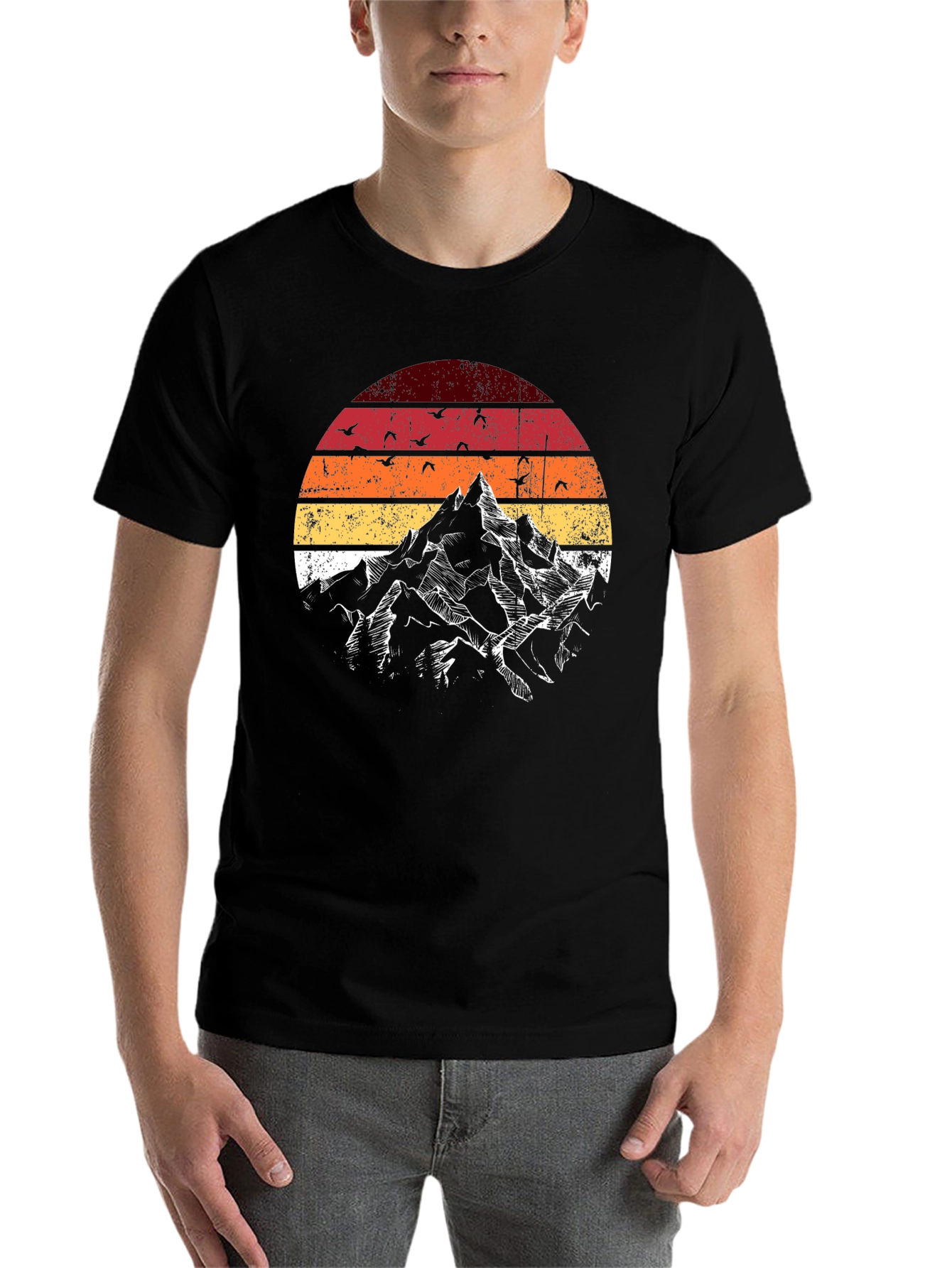 Black Vintage Mountain Sunset Graphic Tee view 7